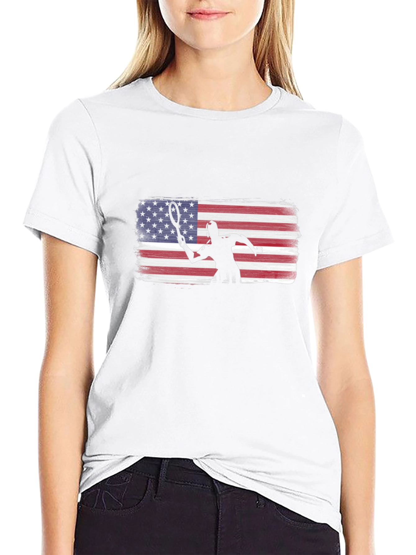 Tennis Player American Flag Graphic T-Shirt