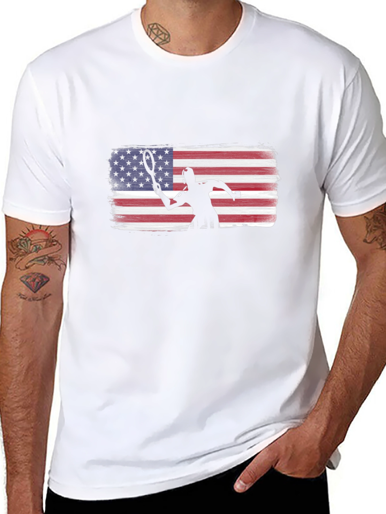 Tennis Player American Flag Graphic T-Shirt