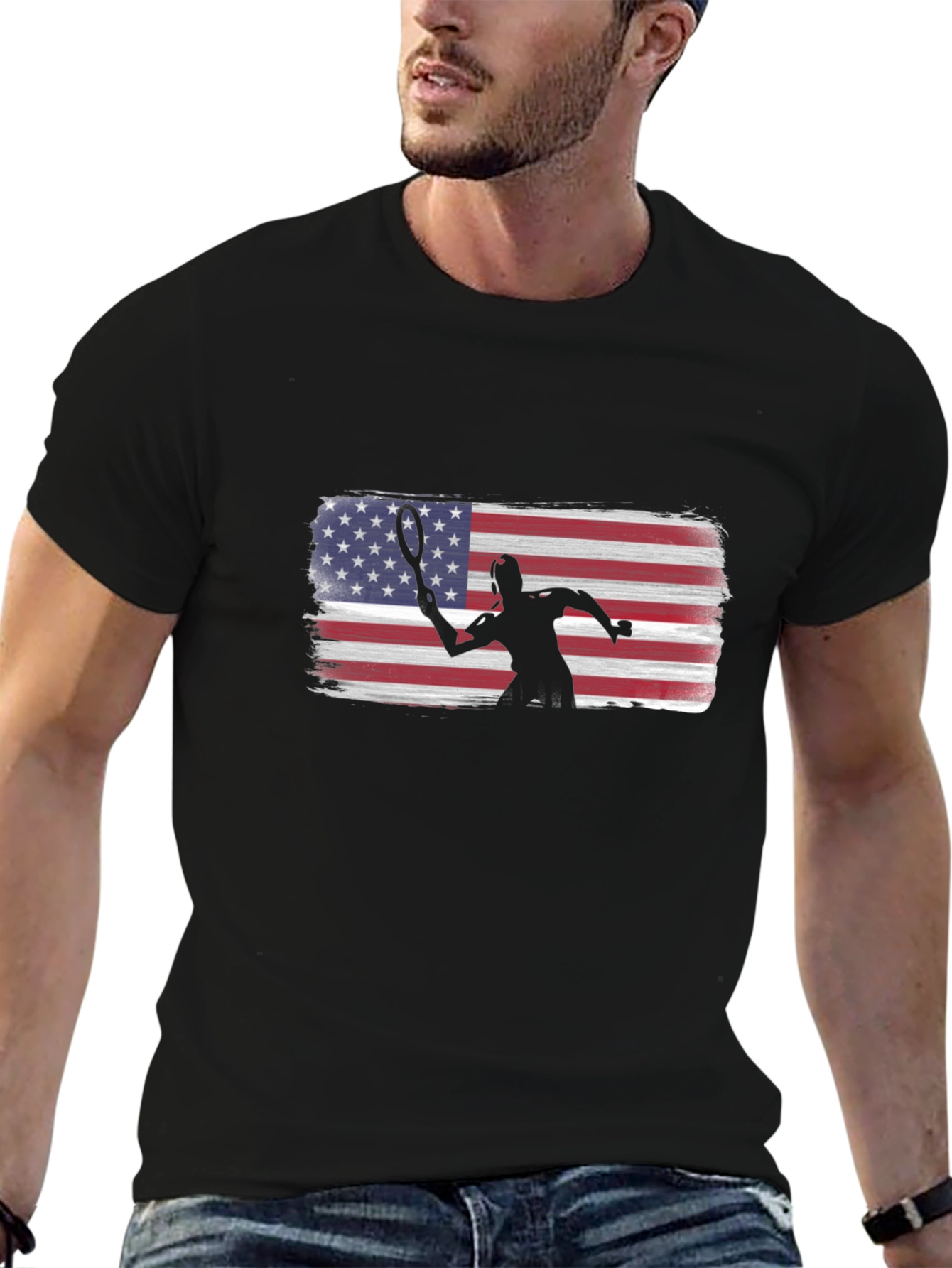 Tennis Player American Flag Graphic T-Shirt