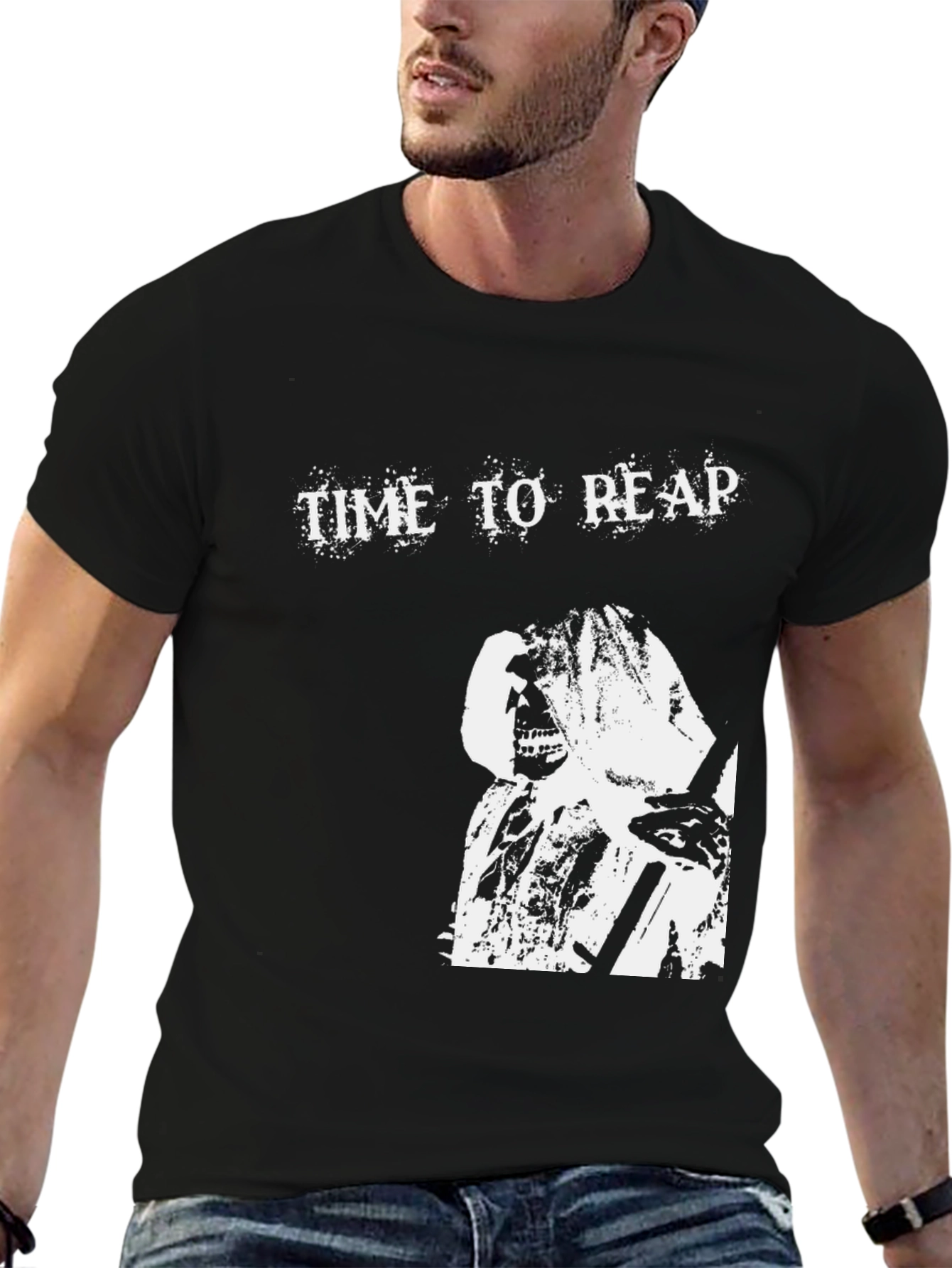 Time to Reap Graphic Print Black T-Shirt
