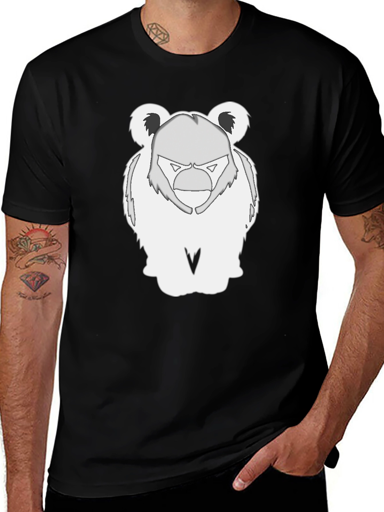 Bear Graphic Tee - Black Cotton Blend T-Shirt