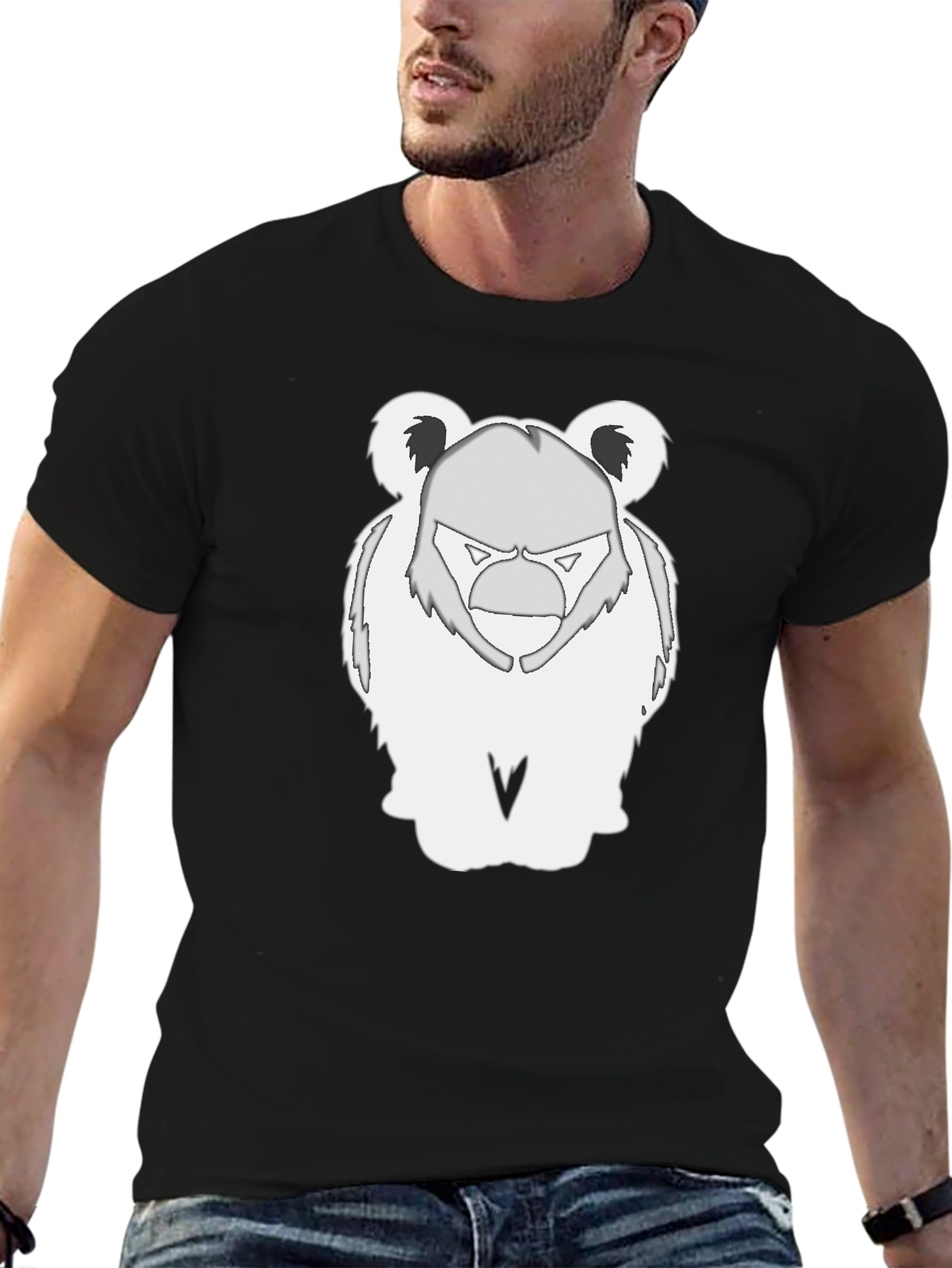 Bear Graphic Tee - Black Cotton Blend T-Shirt