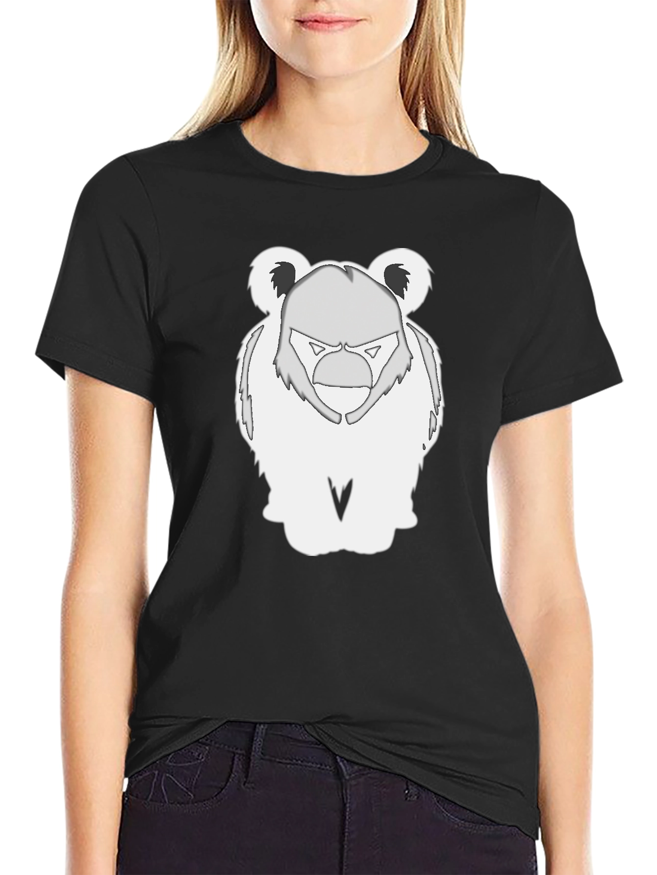 Bear Graphic Tee - Black Cotton Blend T-Shirt