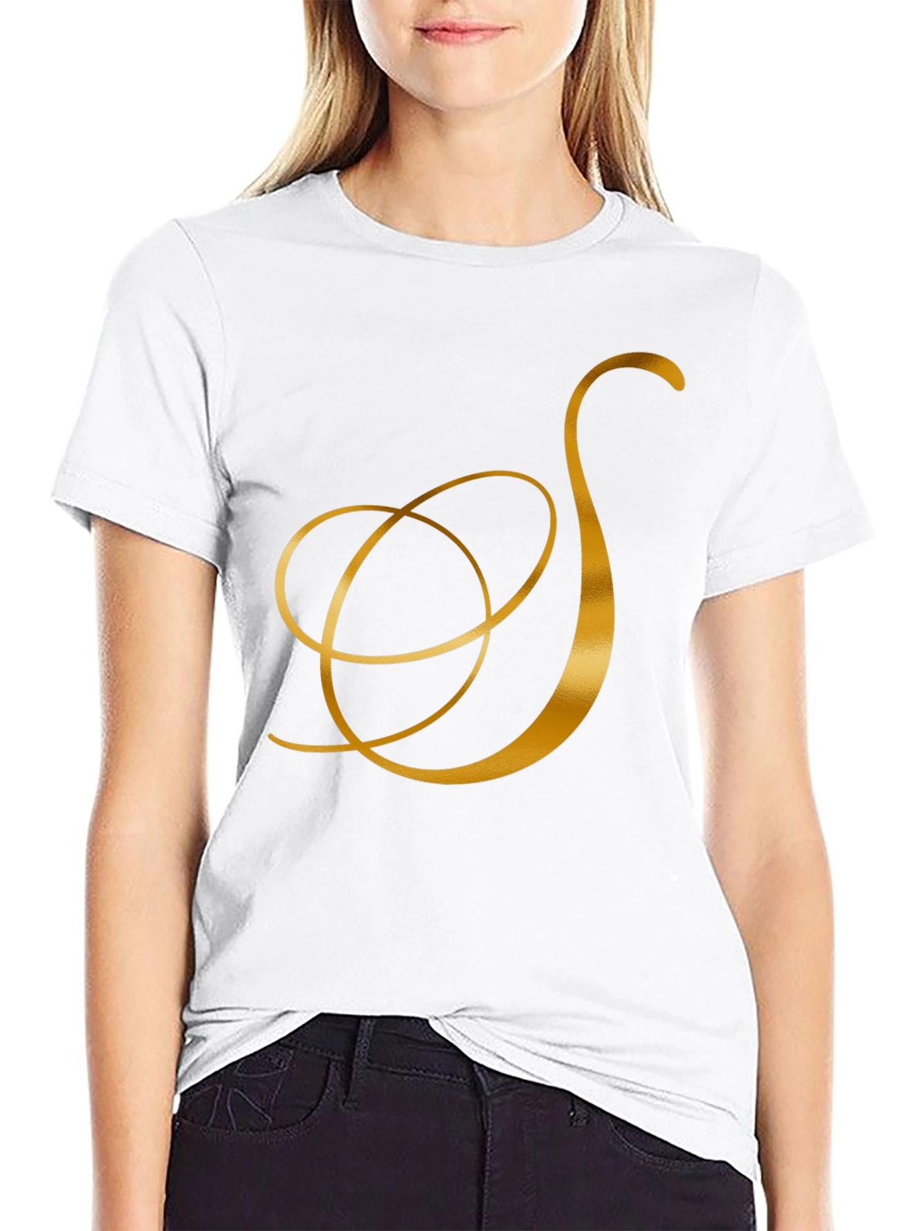 Elegant Black T-Shirt with Gold Letter S Design