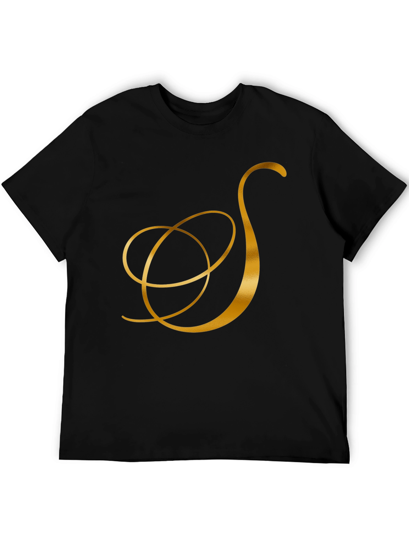 Elegant Black T-Shirt with Gold Letter S Design