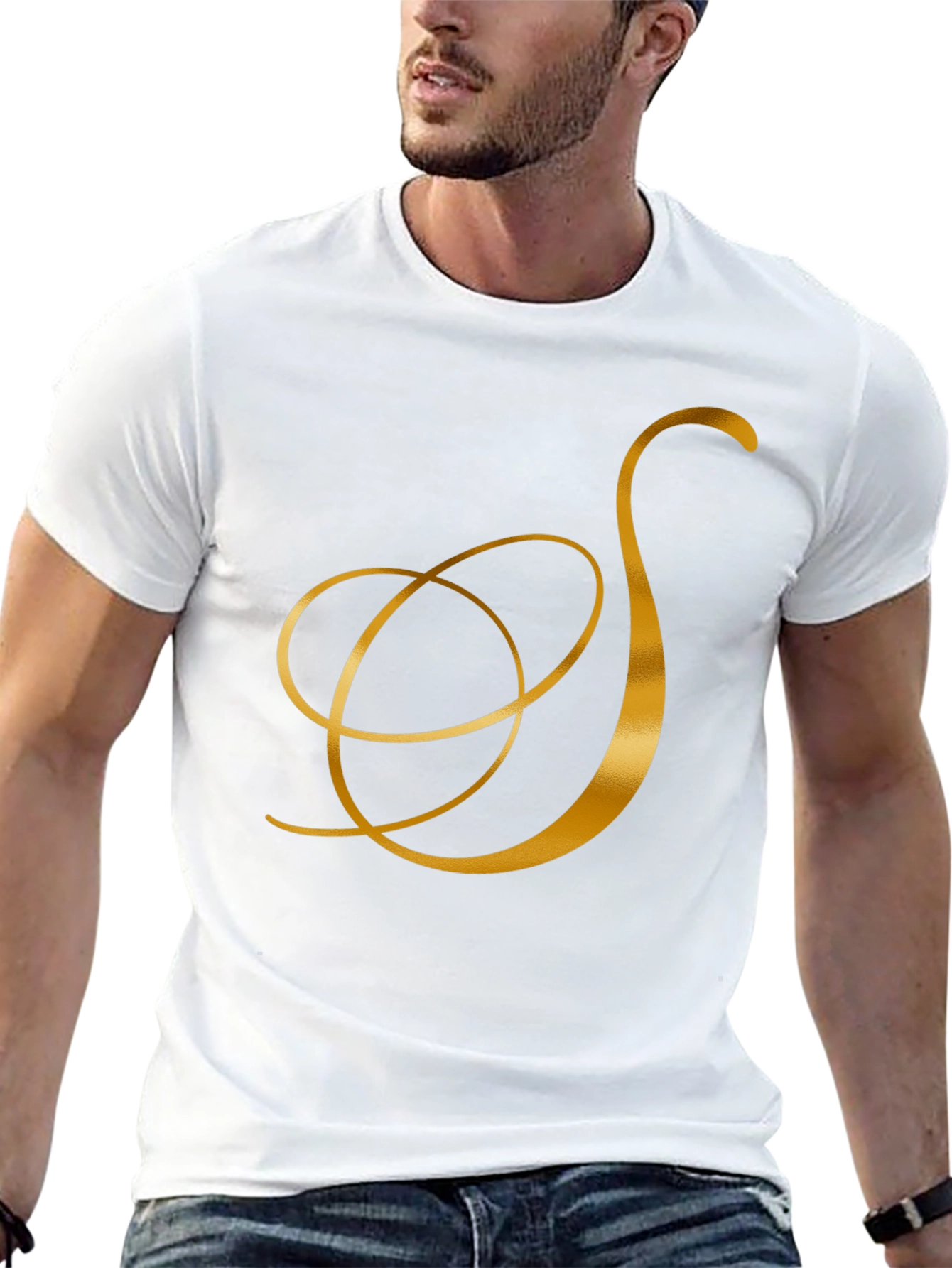 Elegant Black T-Shirt with Gold Letter S Design