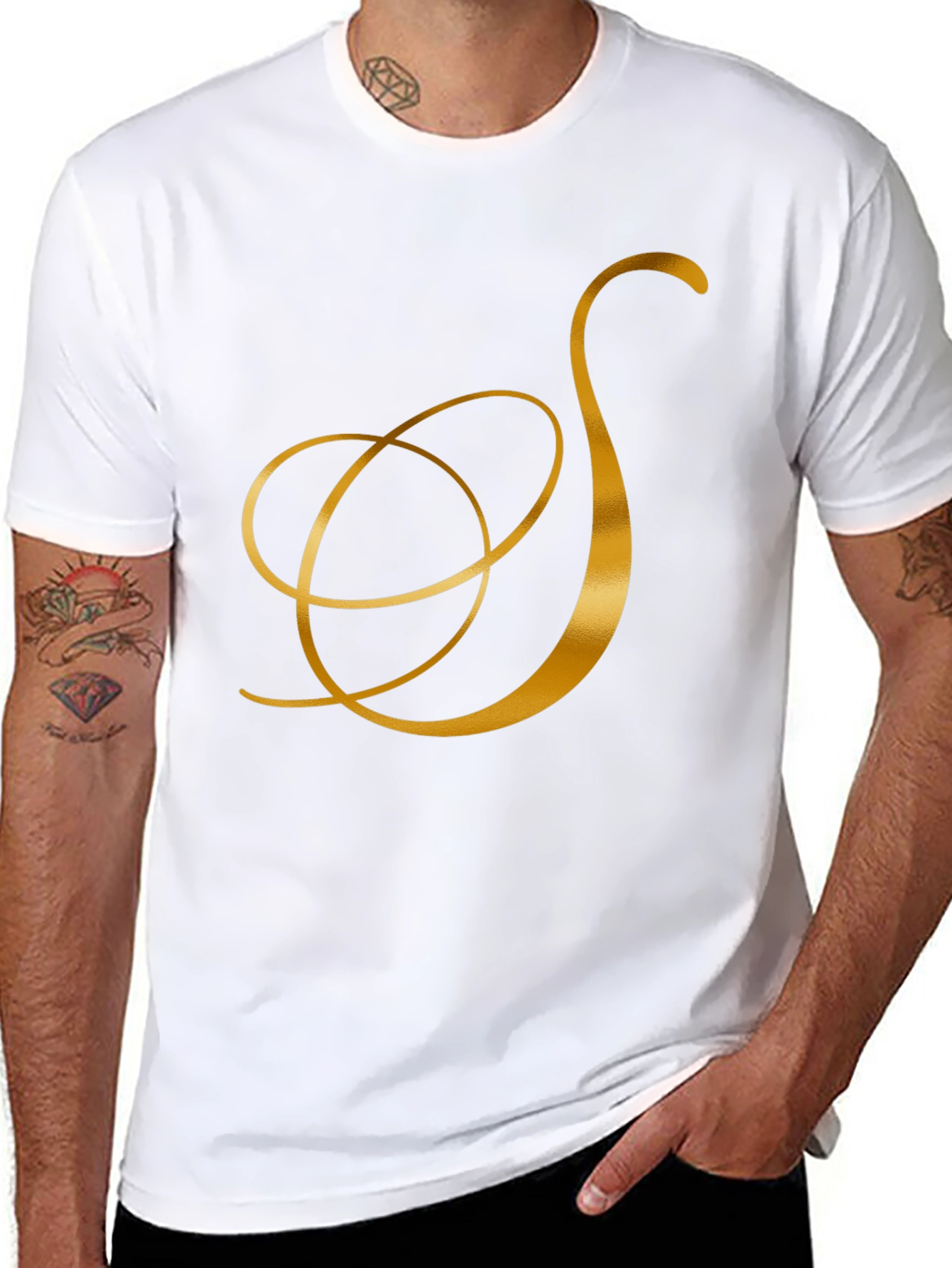 Elegant Black T-Shirt with Gold Letter S Design