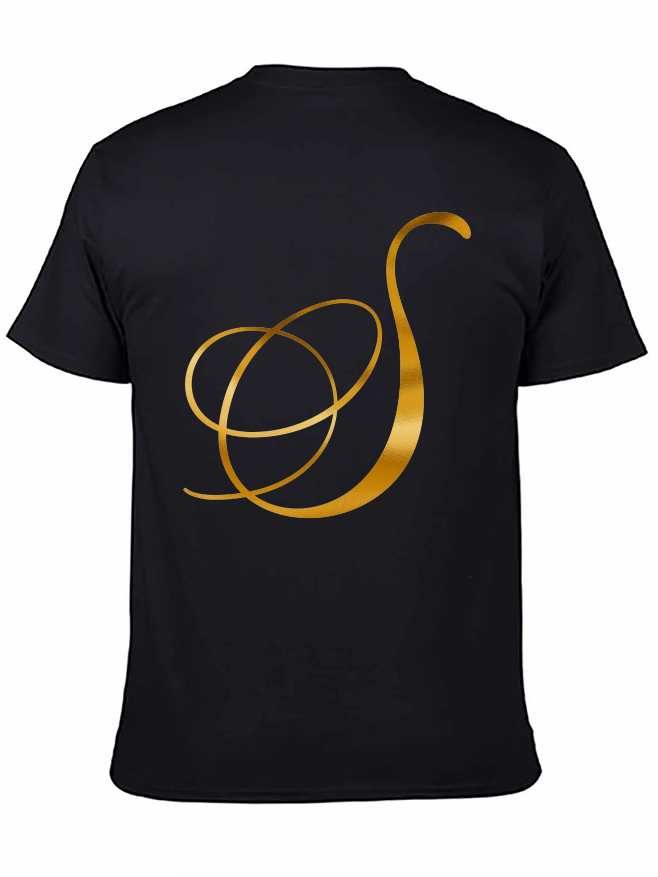 Elegant Black T-Shirt with Gold Letter S Design