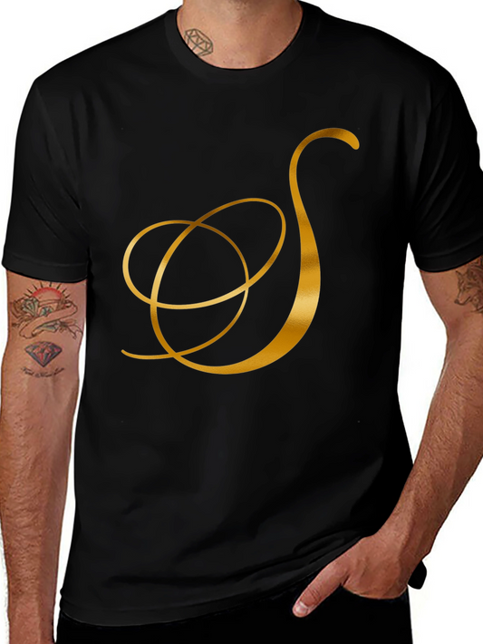 Elegant Black T-Shirt with Gold Letter S Design