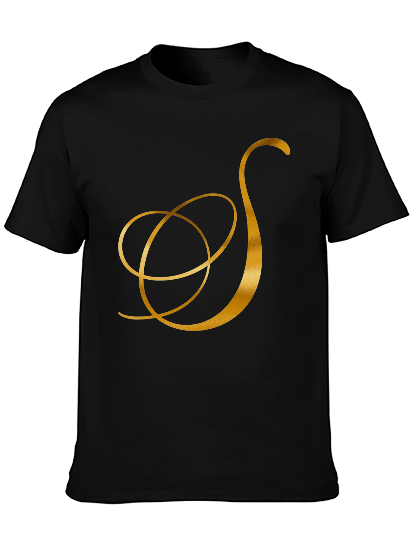 Elegant Black T-Shirt with Gold Letter S Design
