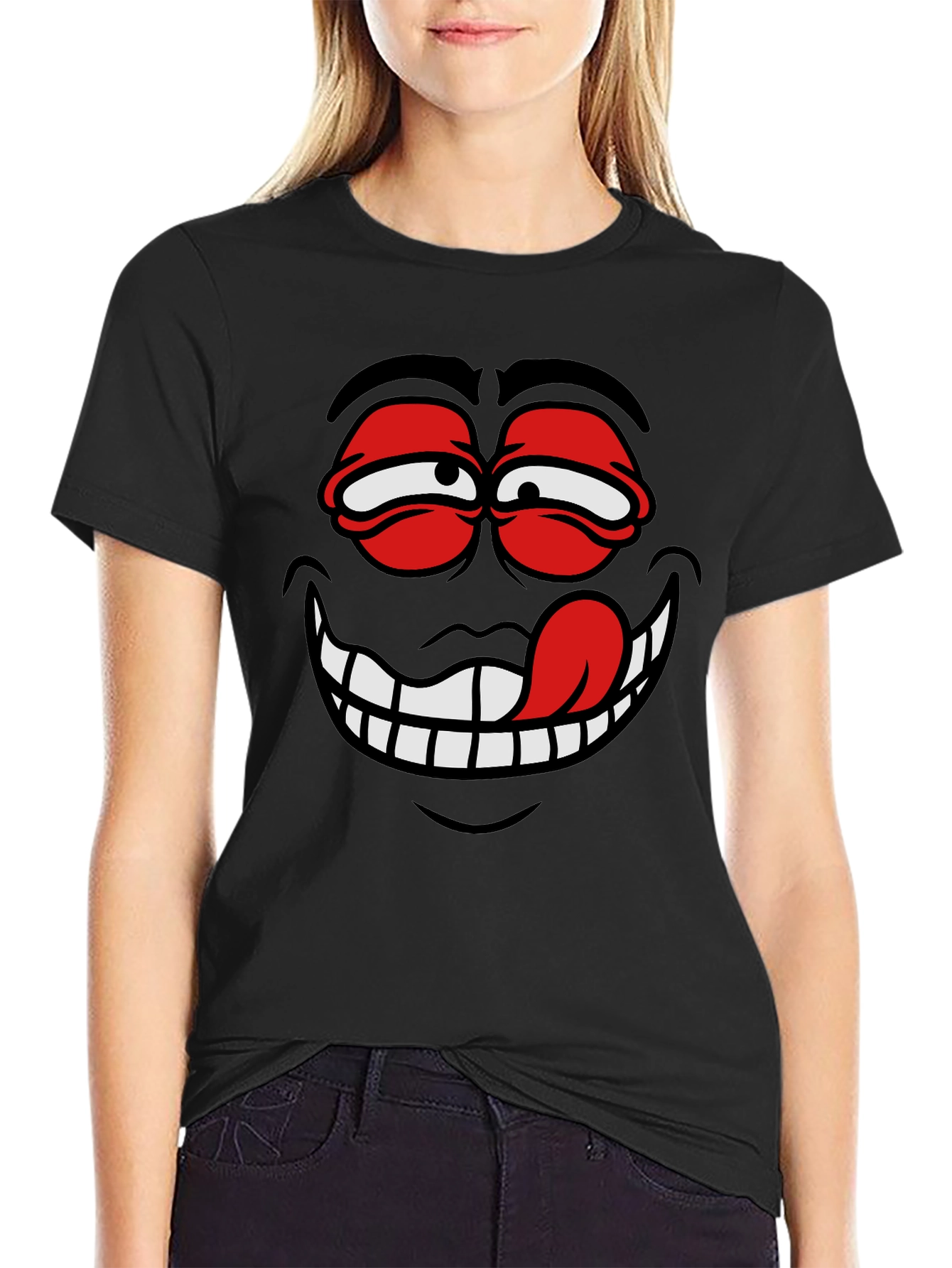 Cartoon Face Graphic Black T-Shirt