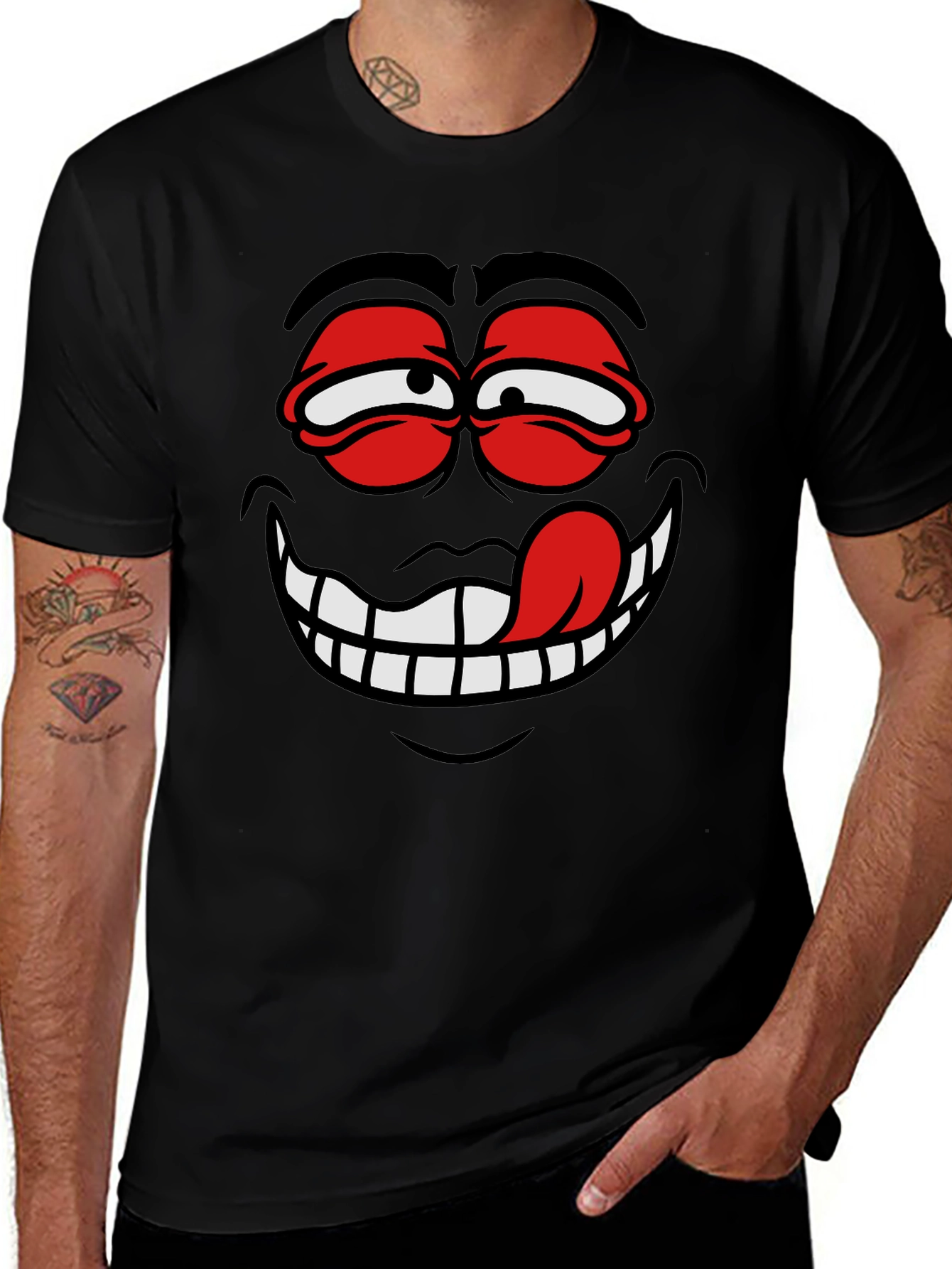 Cartoon Face Graphic Black T-Shirt
