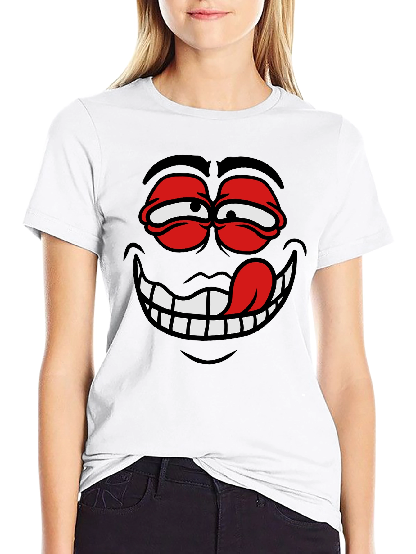 Cartoon Face Graphic Black T-Shirt