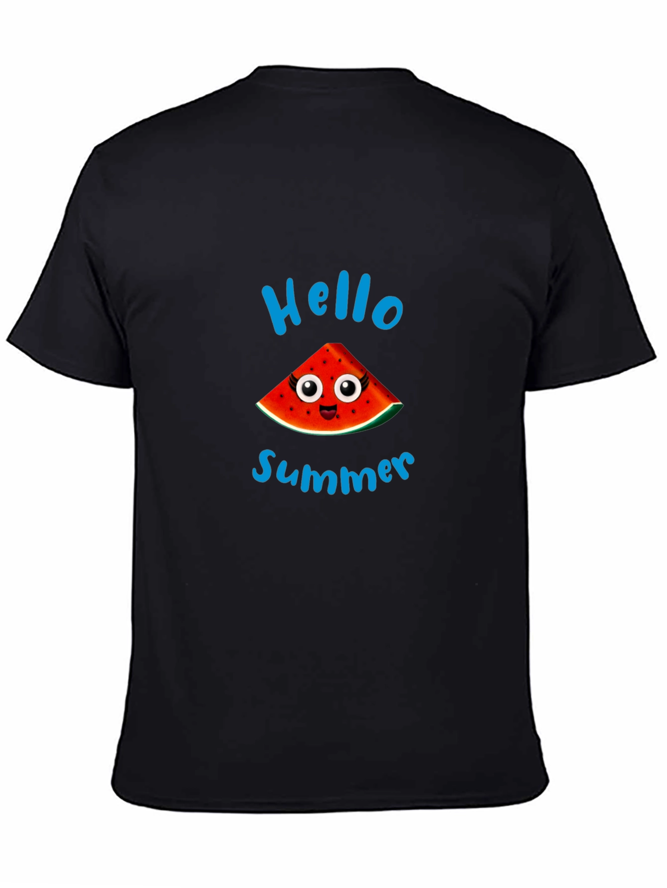 Hello Summer Watermelon Graphic Black T-Shirt