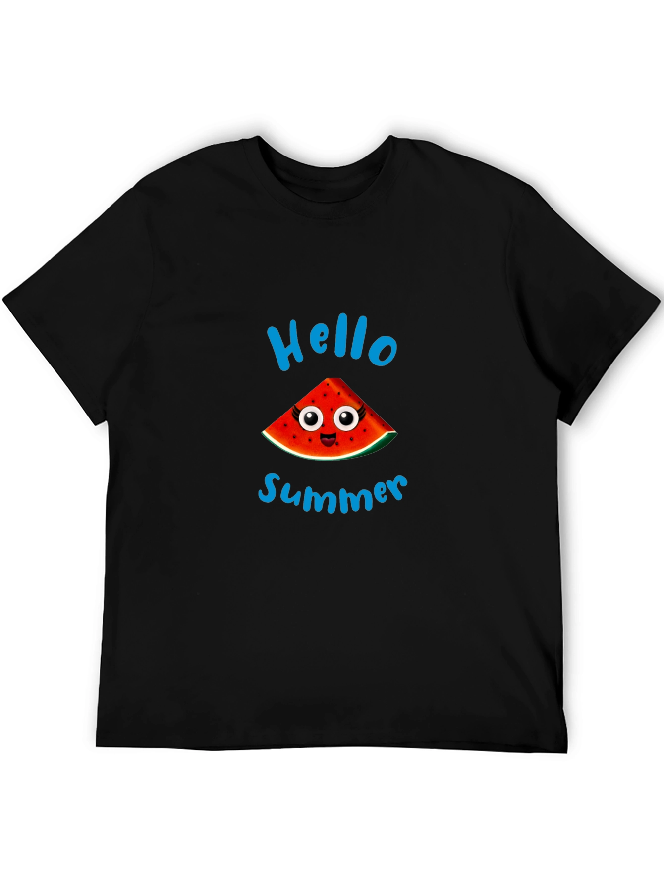Hello Summer Watermelon Graphic Black T-Shirt