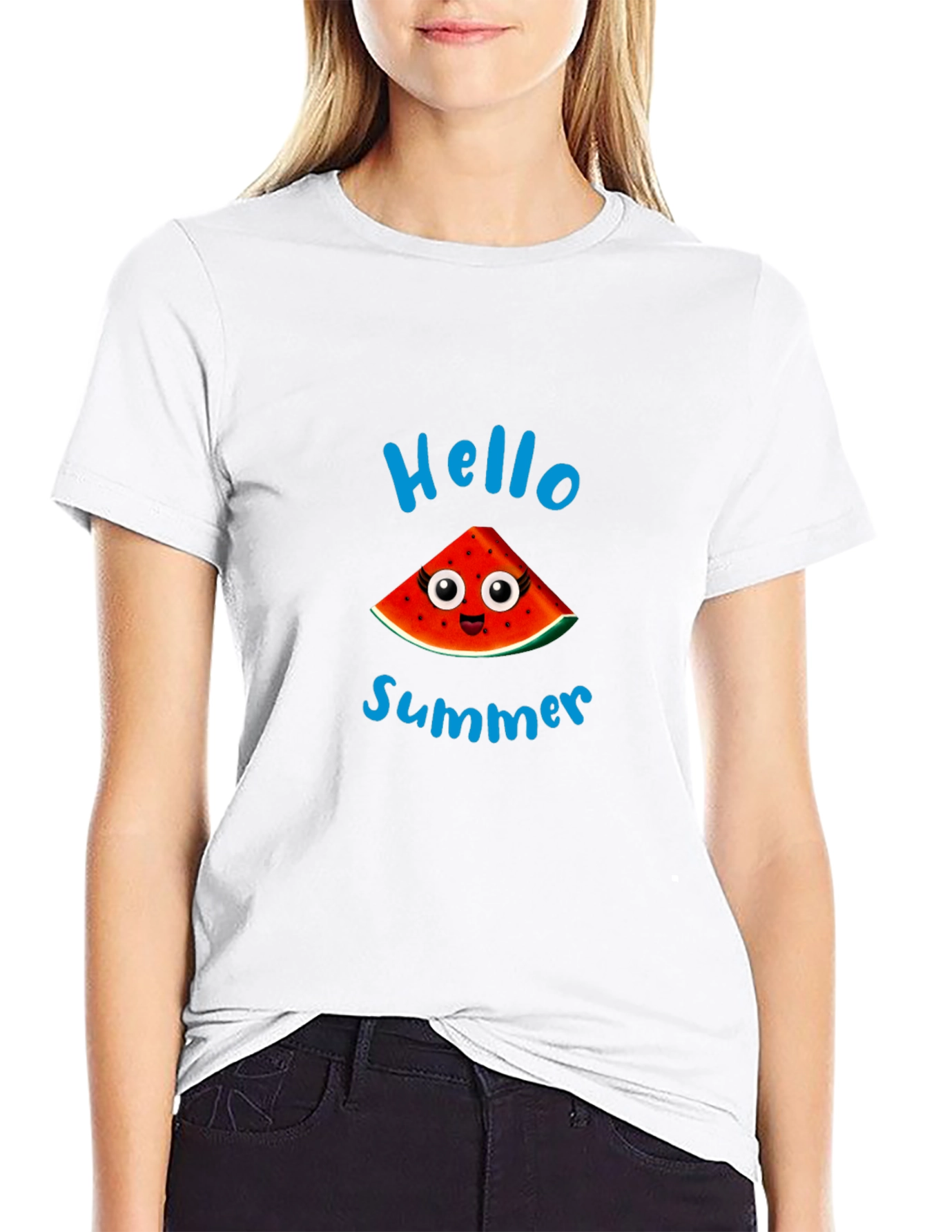 Hello Summer Watermelon Graphic Black T-Shirt