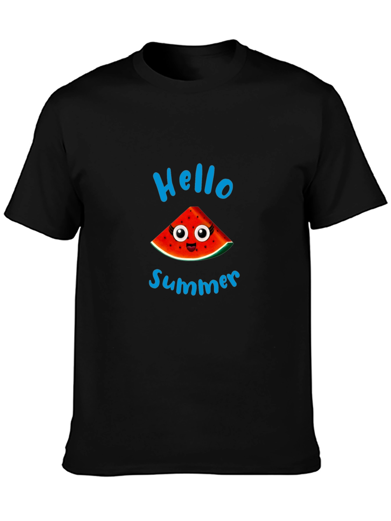Hello Summer Watermelon Graphic Black T-Shirt