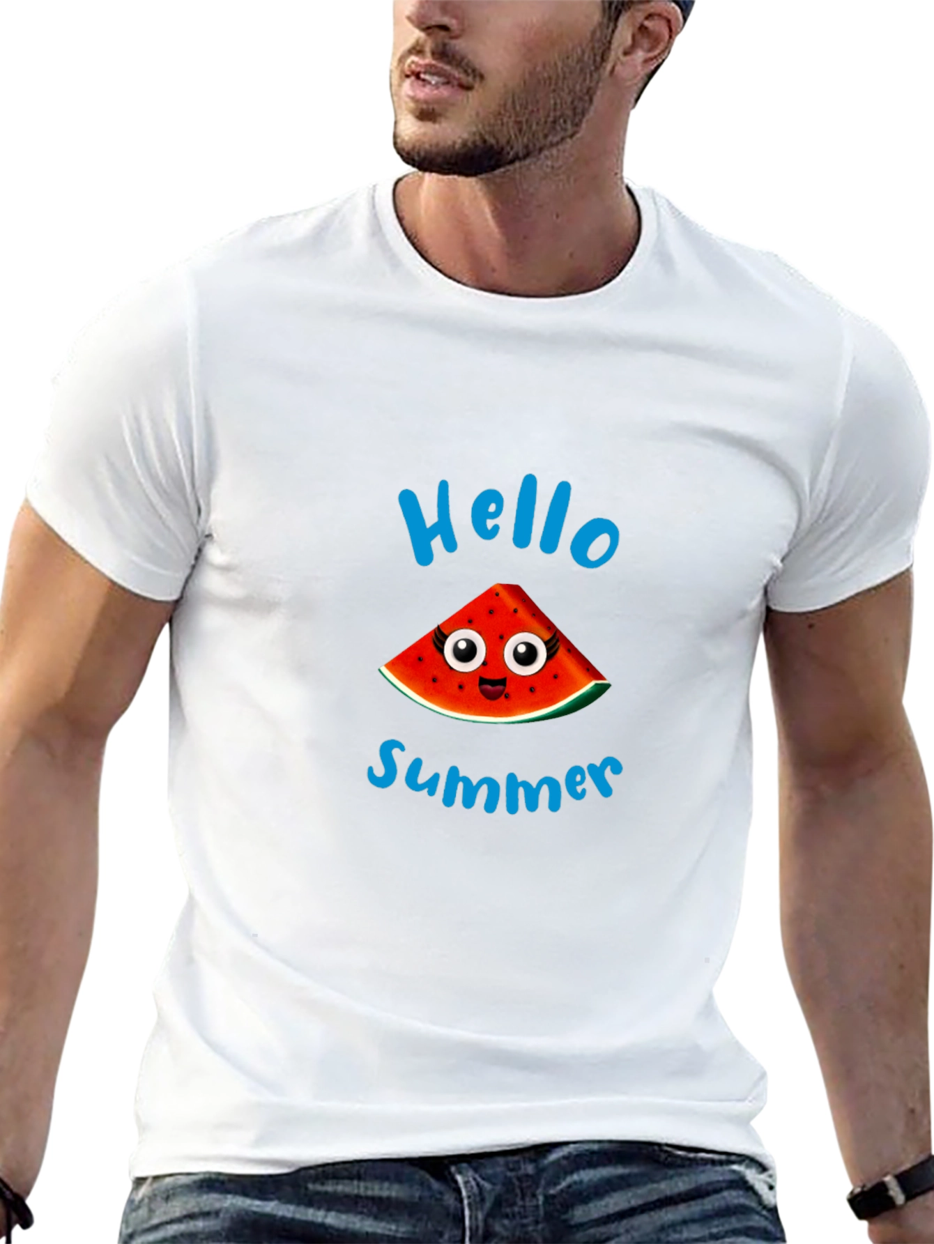 Hello Summer Watermelon Graphic Black T-Shirt