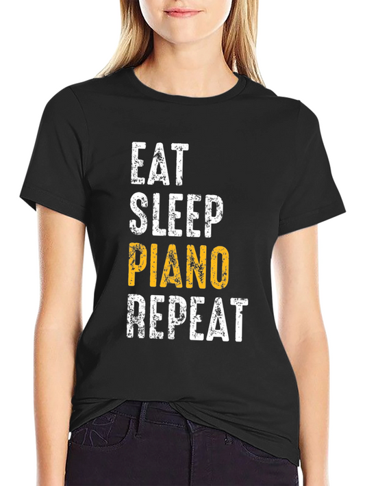 Eat Sleep Piano Repeat Black Graphic Tee