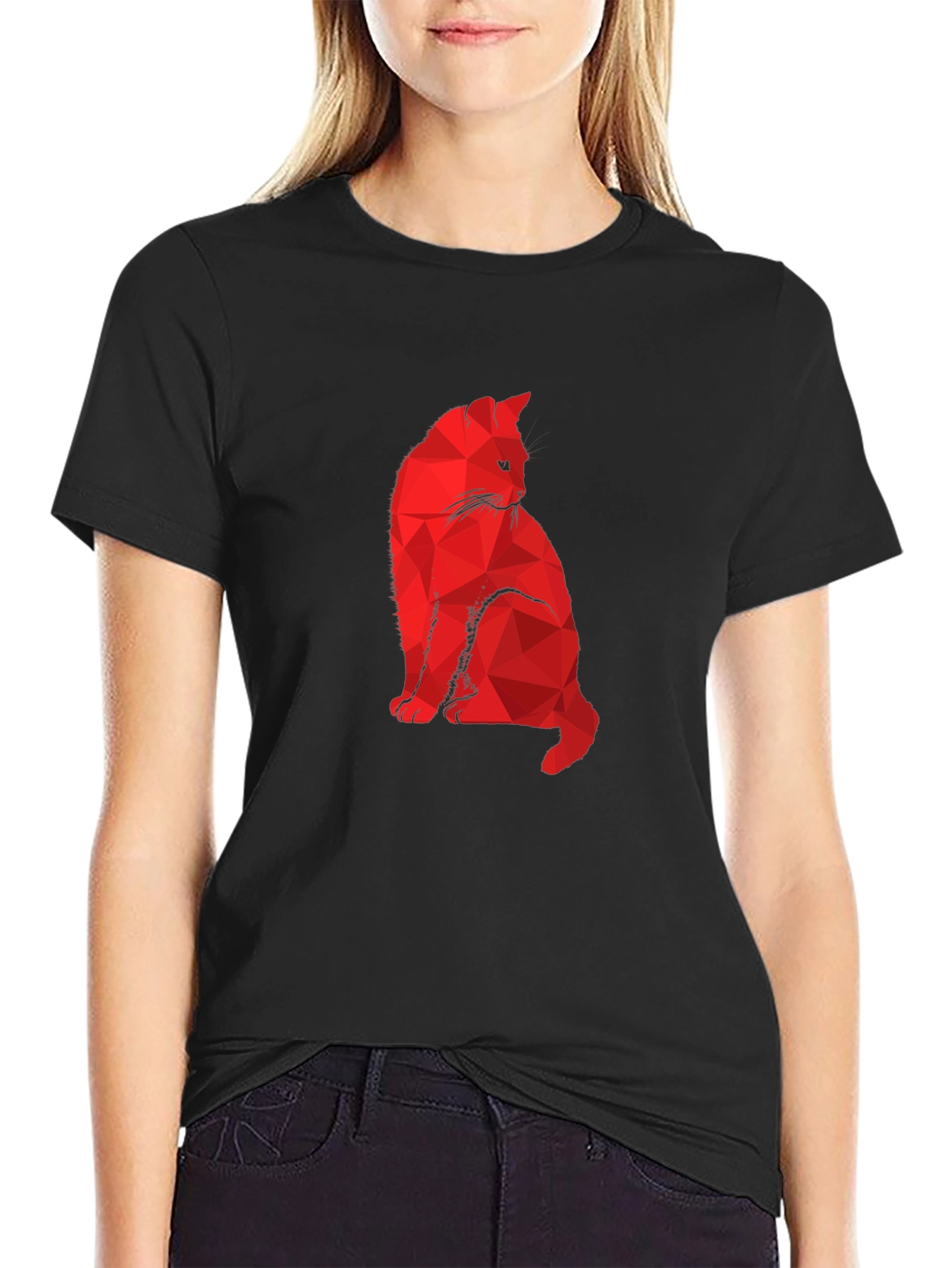 Geometric Cat Graphic Tee - Modern Minimalist
