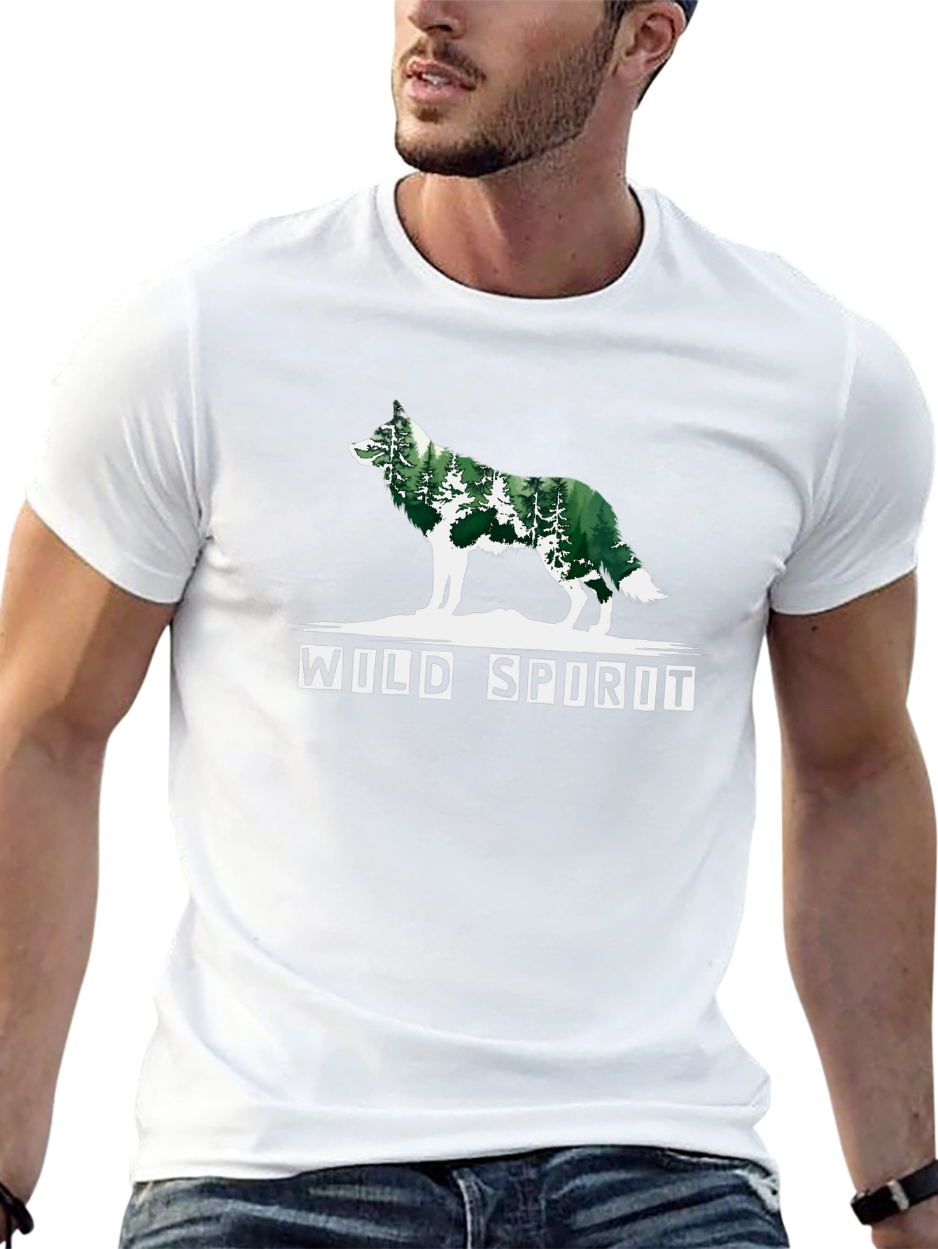 Wild Spirit Wolf Forest Graphic Tee - Black