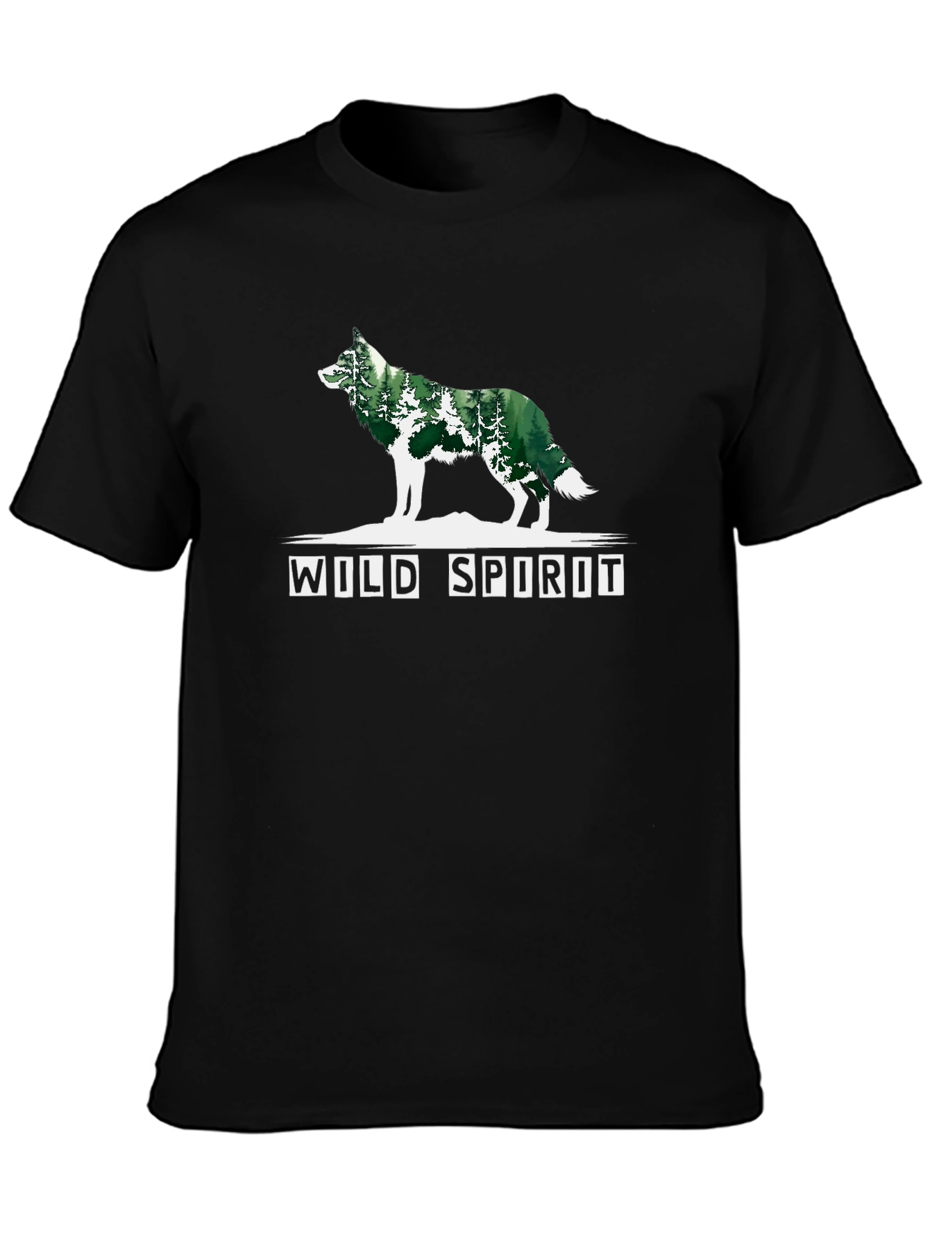 Wild Spirit Wolf Forest Graphic Tee - Black