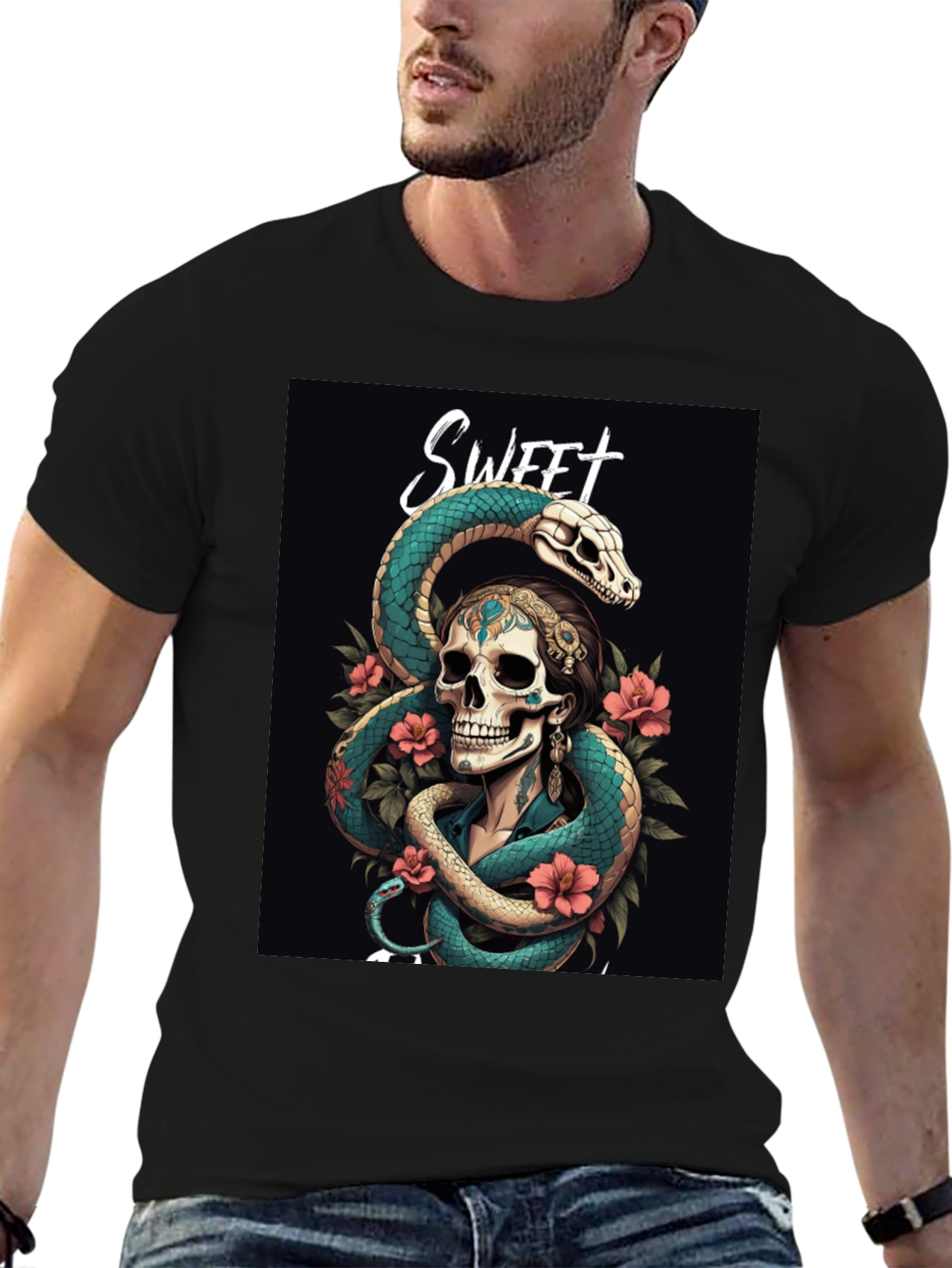 Sweet Skull & Snake Graphic T-Shirt