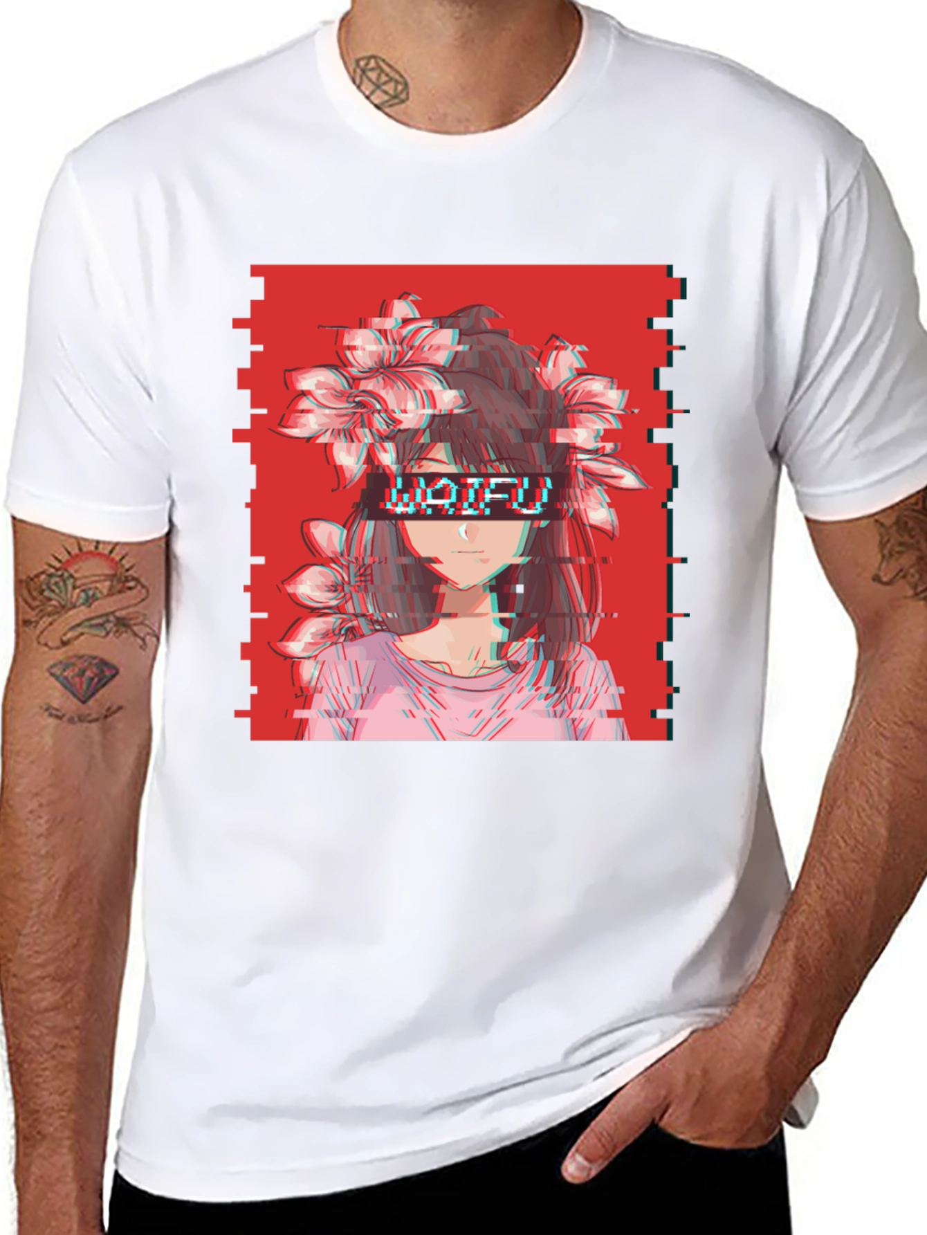Waifu Glitch Aesthetic Graphic Tee - Anime Style