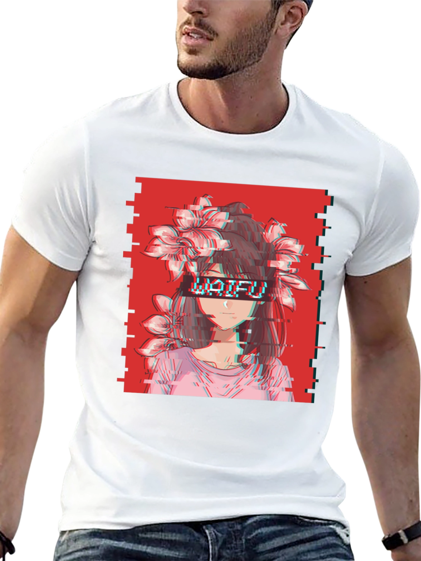Waifu Glitch Aesthetic Graphic Tee - Anime Style