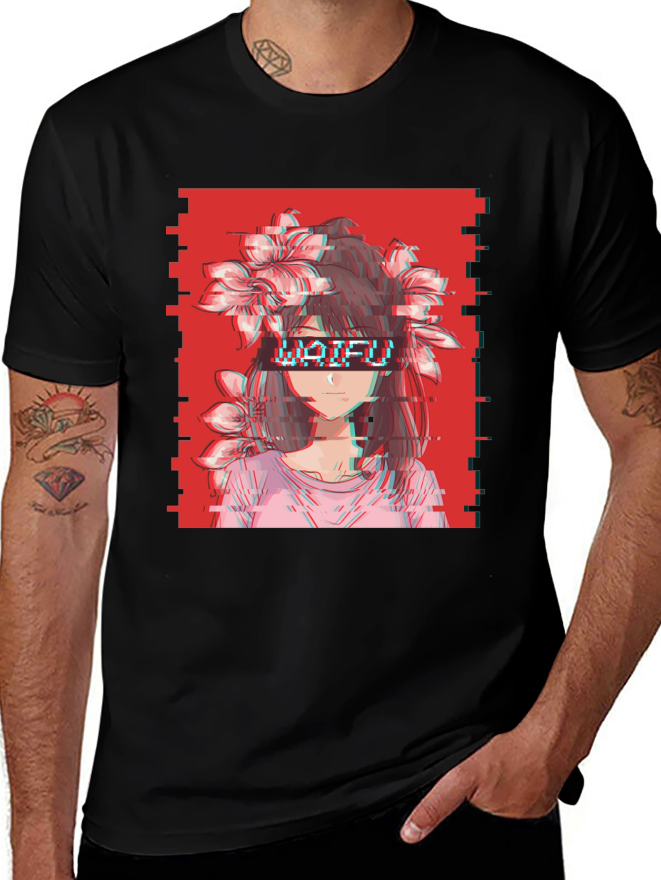 Waifu Glitch Aesthetic Graphic Tee - Anime Style