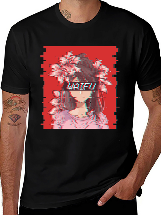 Waifu Glitch Aesthetic Graphic Tee - Anime Style