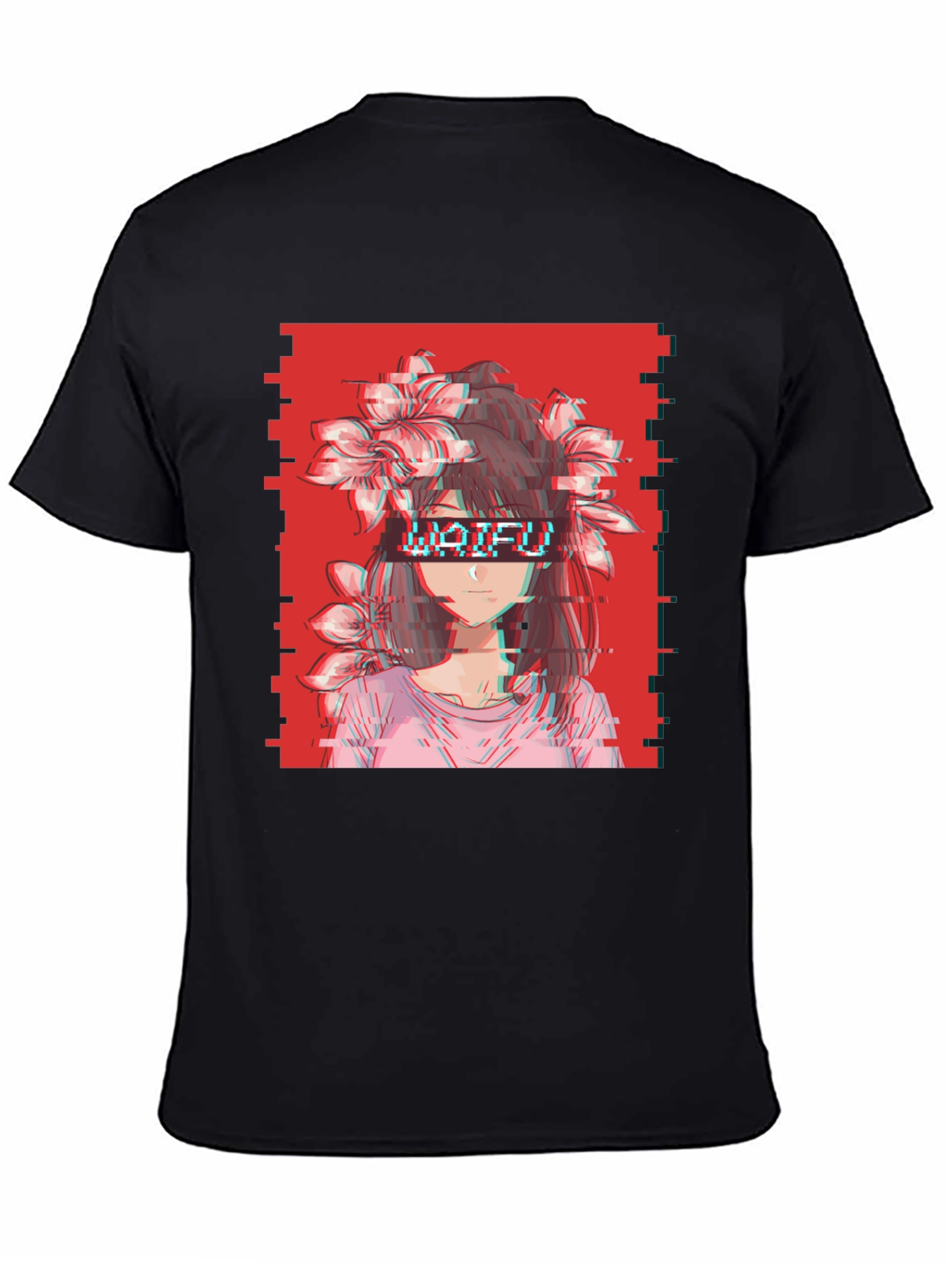 Waifu Glitch Aesthetic Graphic Tee - Anime Style
