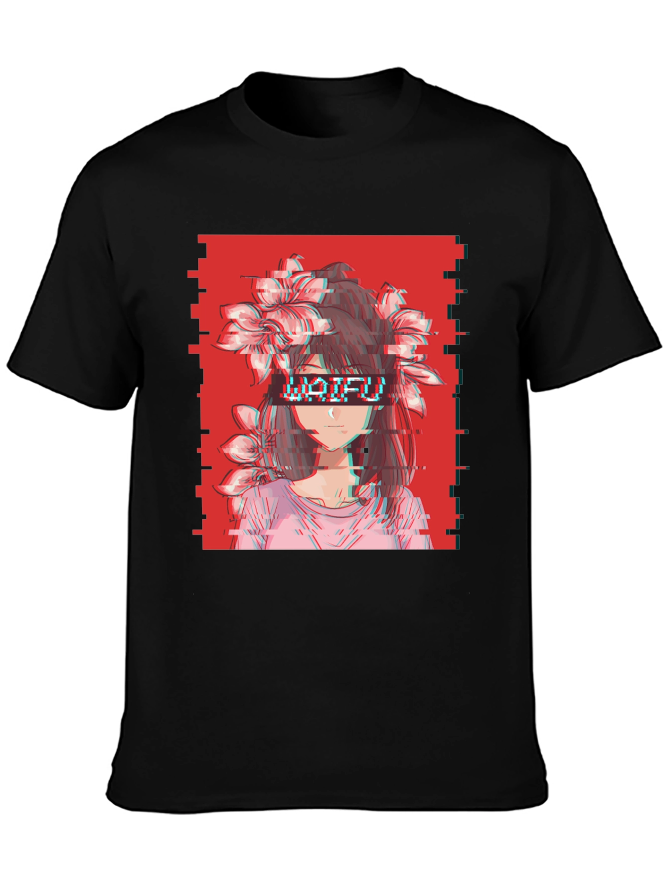 Waifu Glitch Aesthetic Graphic Tee - Anime Style