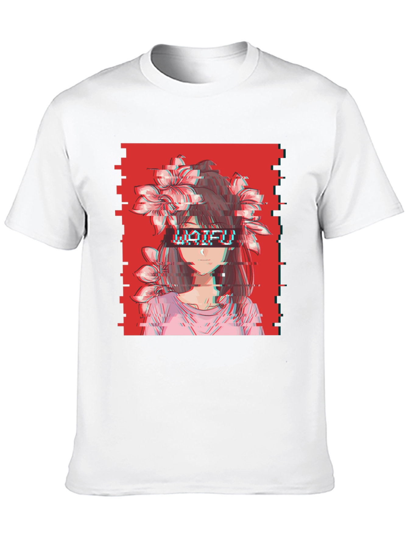 Waifu Glitch Aesthetic Graphic Tee - Anime Style