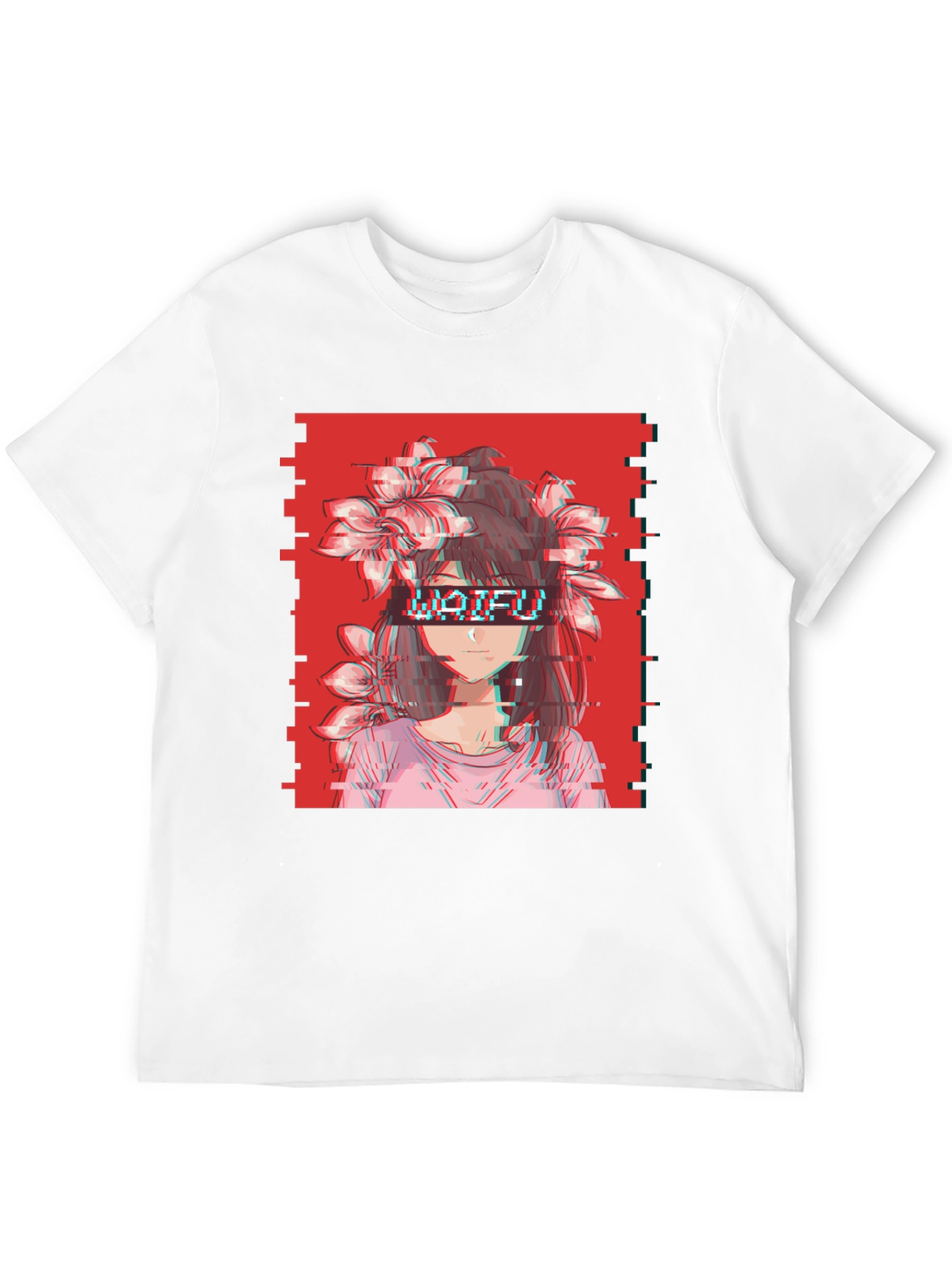 Waifu Glitch Aesthetic Graphic Tee - Anime Style