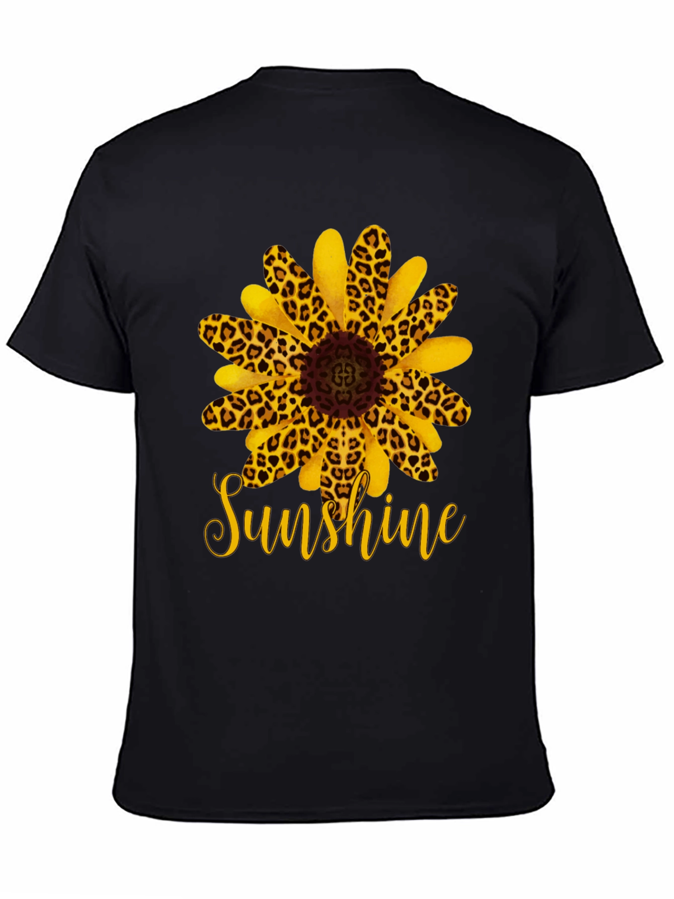 Leopard Sunflower Sunshine Black T-Shirt