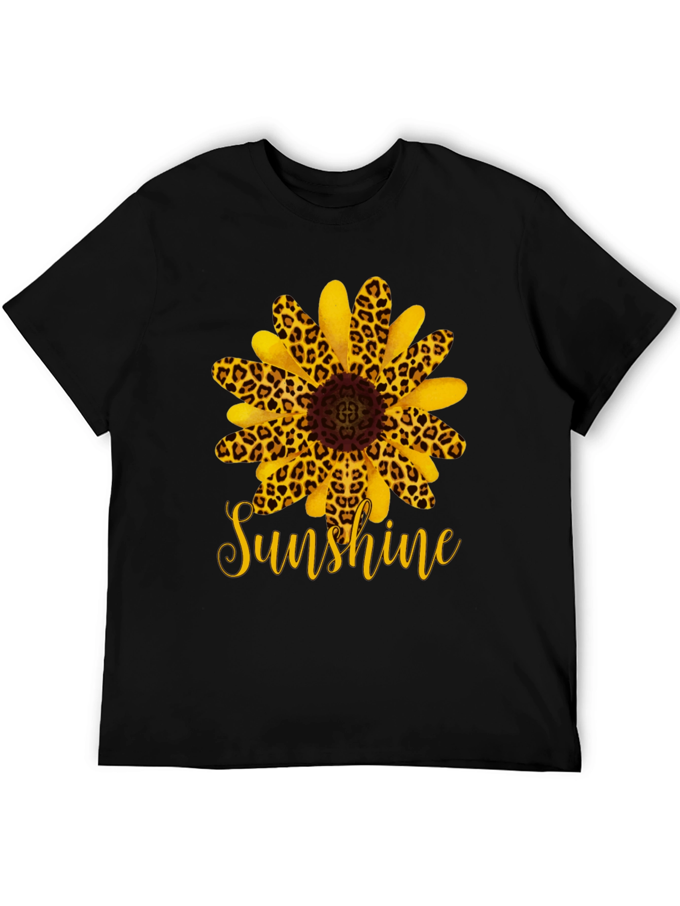 Leopard Sunflower Sunshine Black T-Shirt