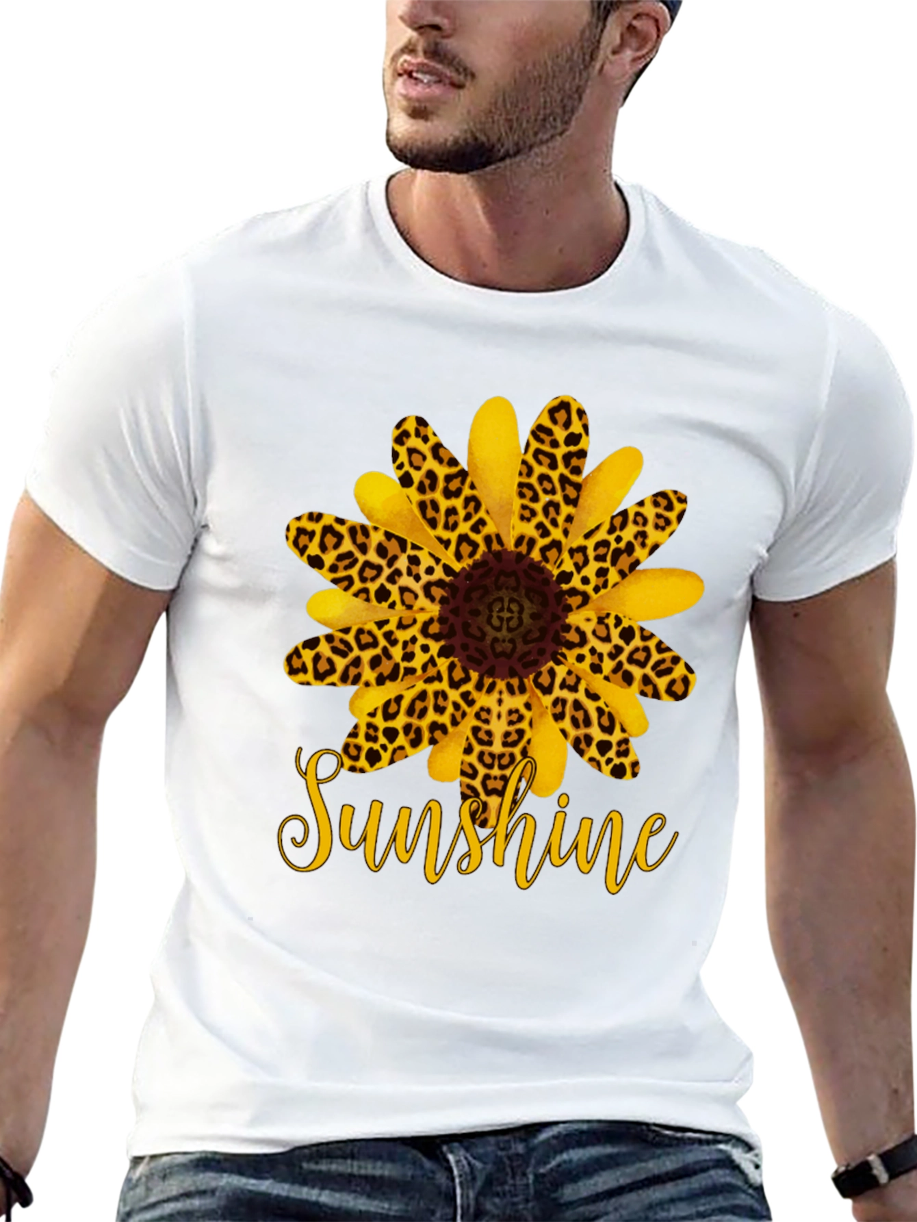 Leopard Sunflower Sunshine Black T-Shirt