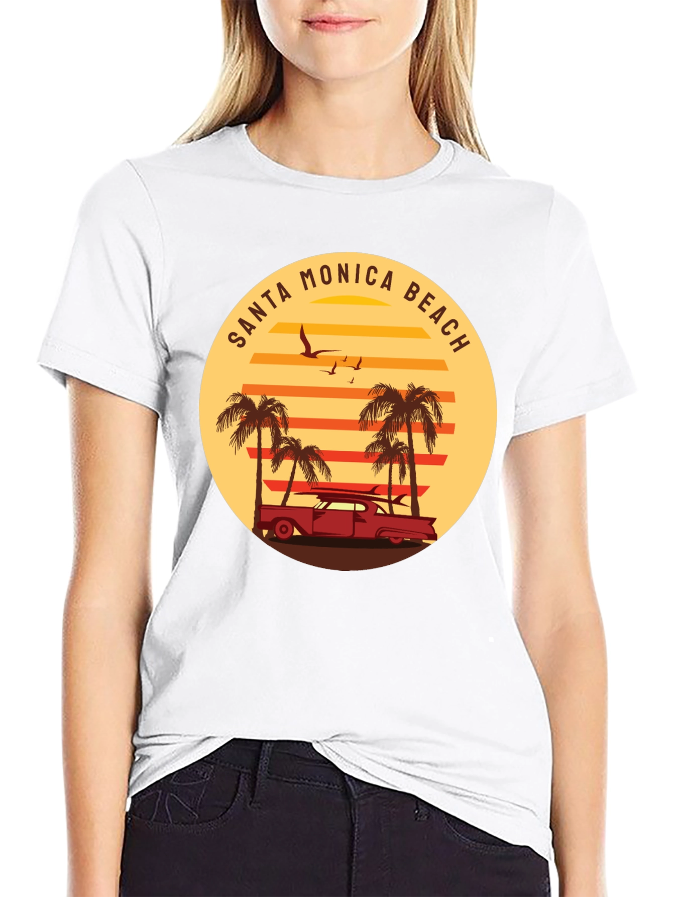 Santa Monica Beach Retro Graphic Tee - Black