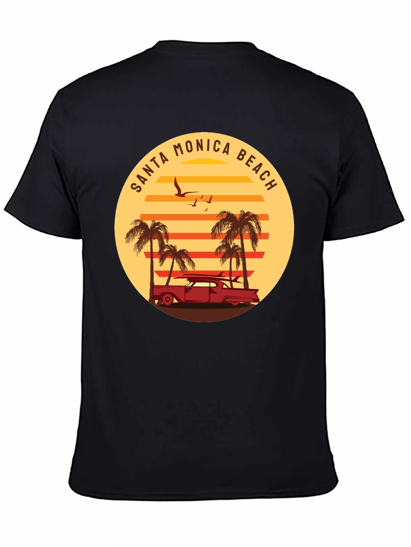 Santa Monica Beach Retro Graphic Tee - Black