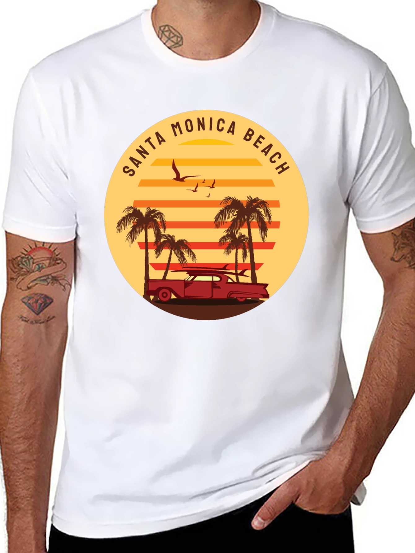 Santa Monica Beach Retro Graphic Tee - Black