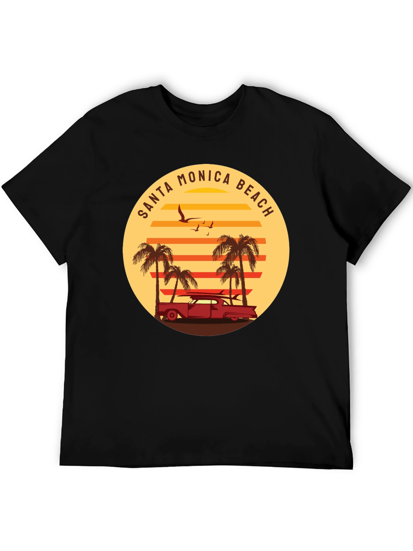 Santa Monica Beach Retro Graphic Tee - Black