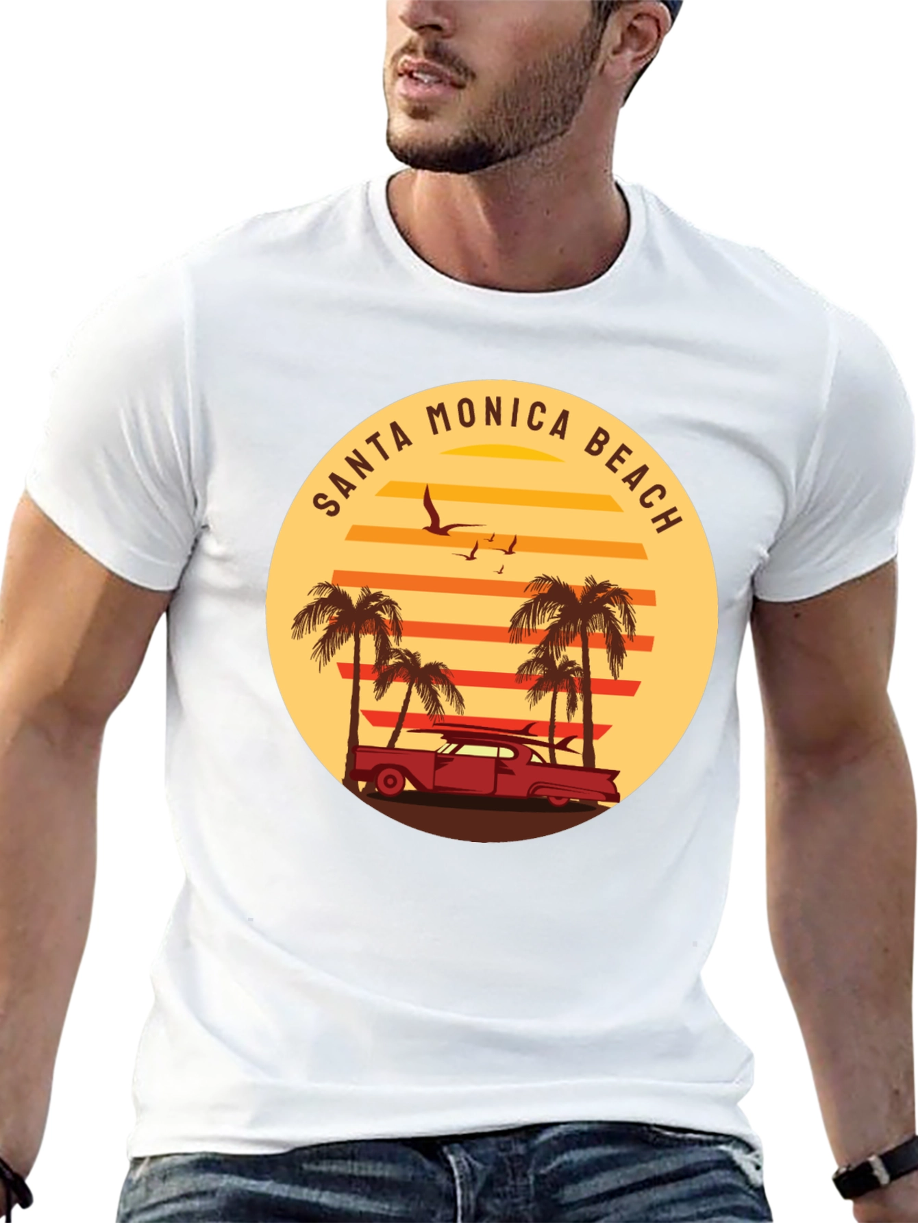Santa Monica Beach Retro Graphic Tee - Black