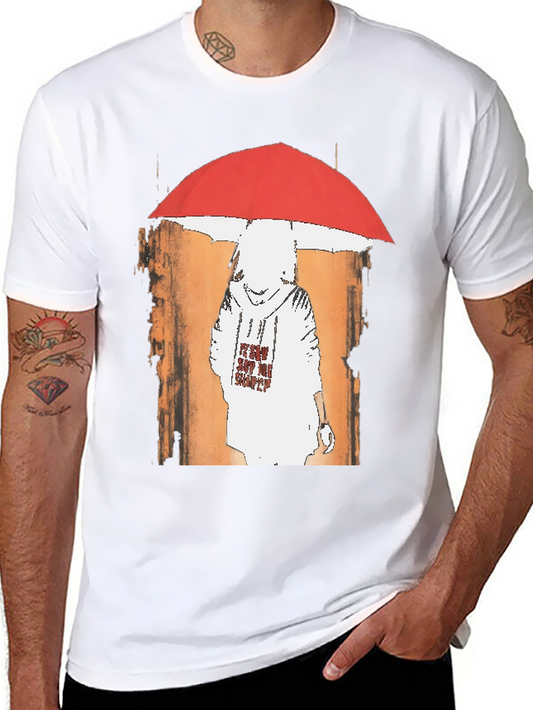 Urban Umbrella Graphic Tee - Stylish Black Cotton T-Shirt