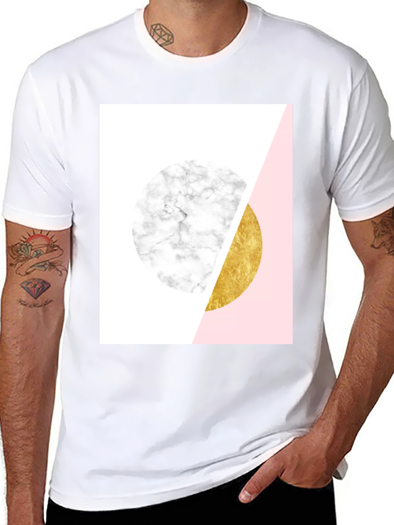 Geometric Marble and Gold Circle T-Shirt