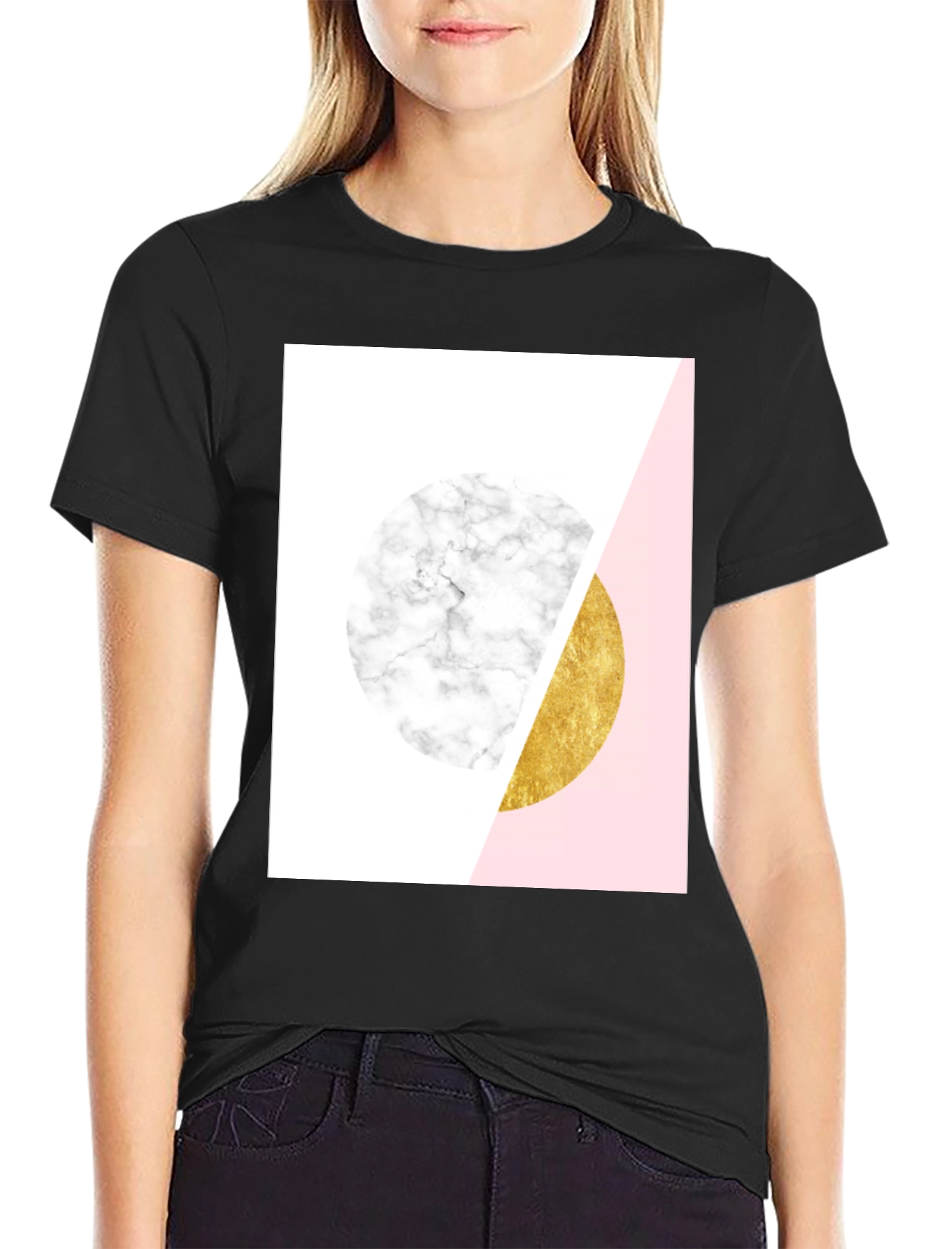 Geometric Marble and Gold Circle T-Shirt