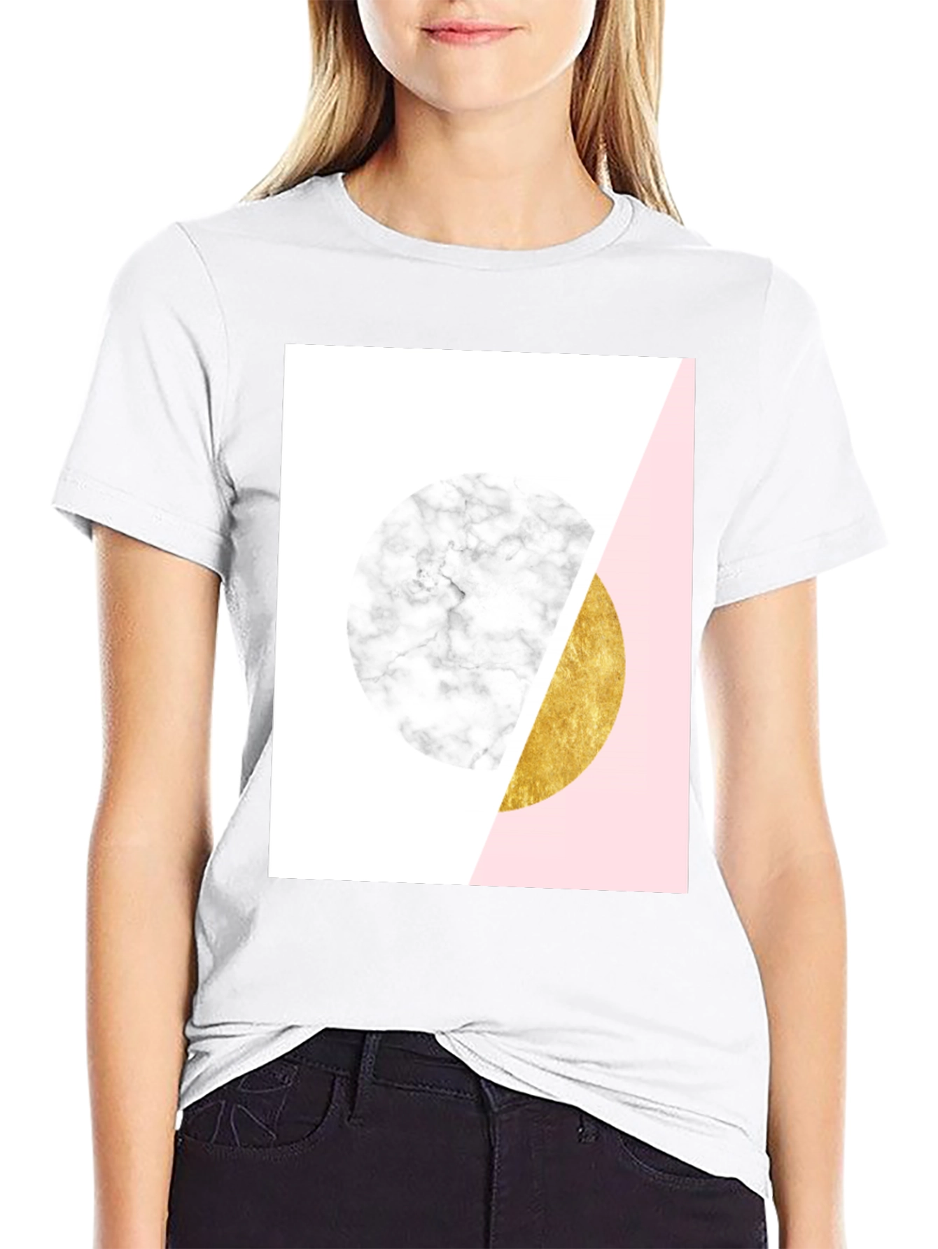 Geometric Marble and Gold Circle T-Shirt