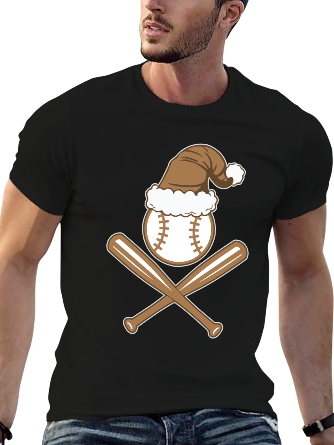 Baseball Christmas T-Shirt with Santa Hat