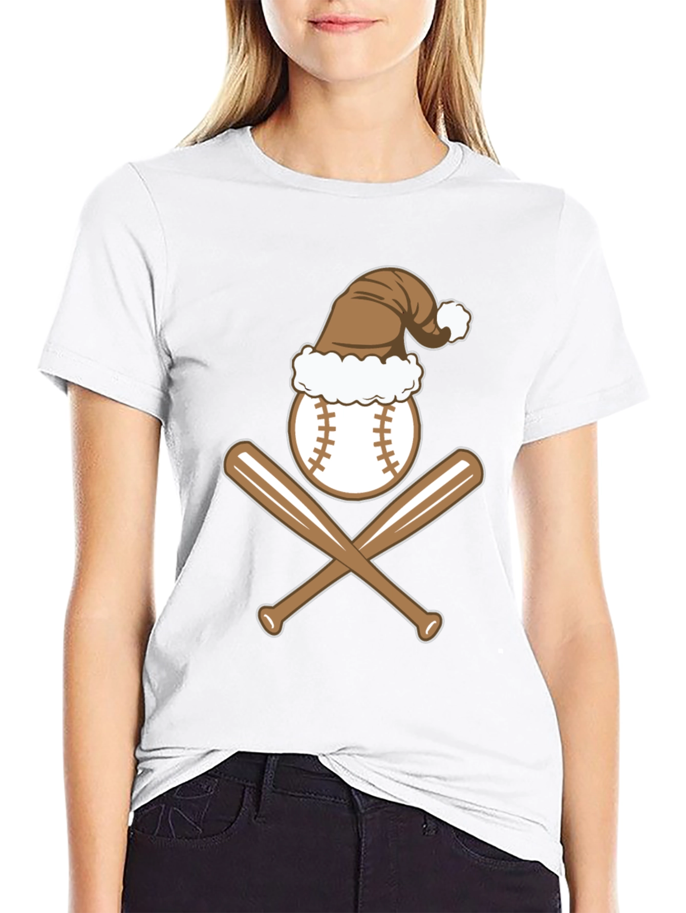 Baseball Christmas T-Shirt with Santa Hat
