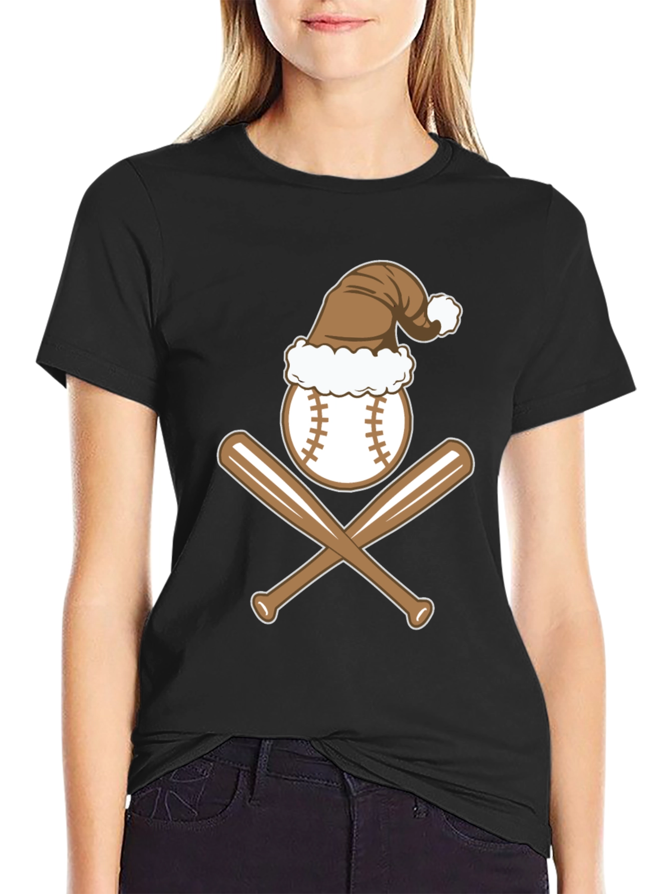 Baseball Christmas T-Shirt with Santa Hat